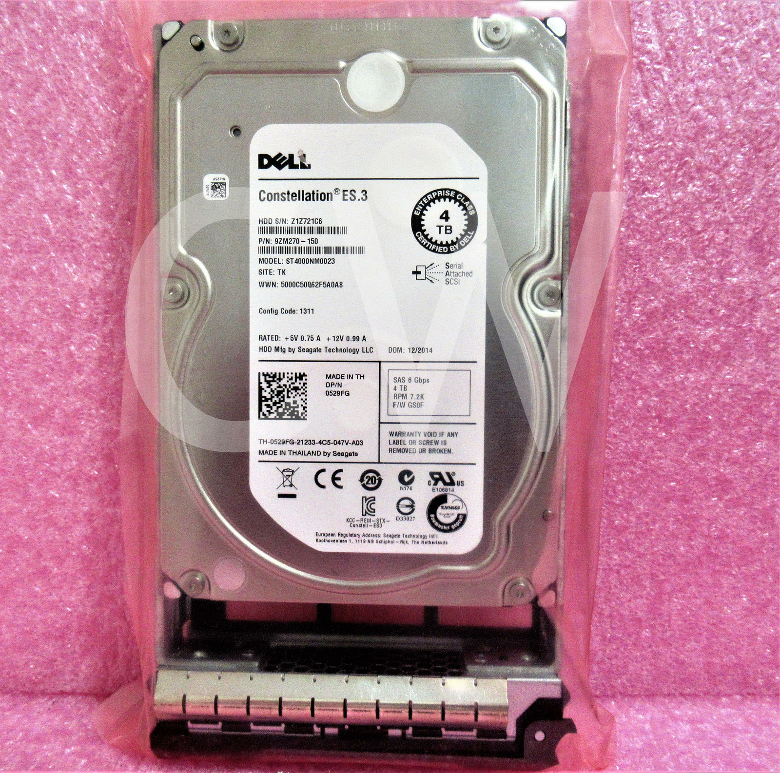 529FG ST4000NM0023 Dell 4TB 7200RPM 6Gbps 3.5″ SAS SERVER HDD Hard Drive W/Caddy