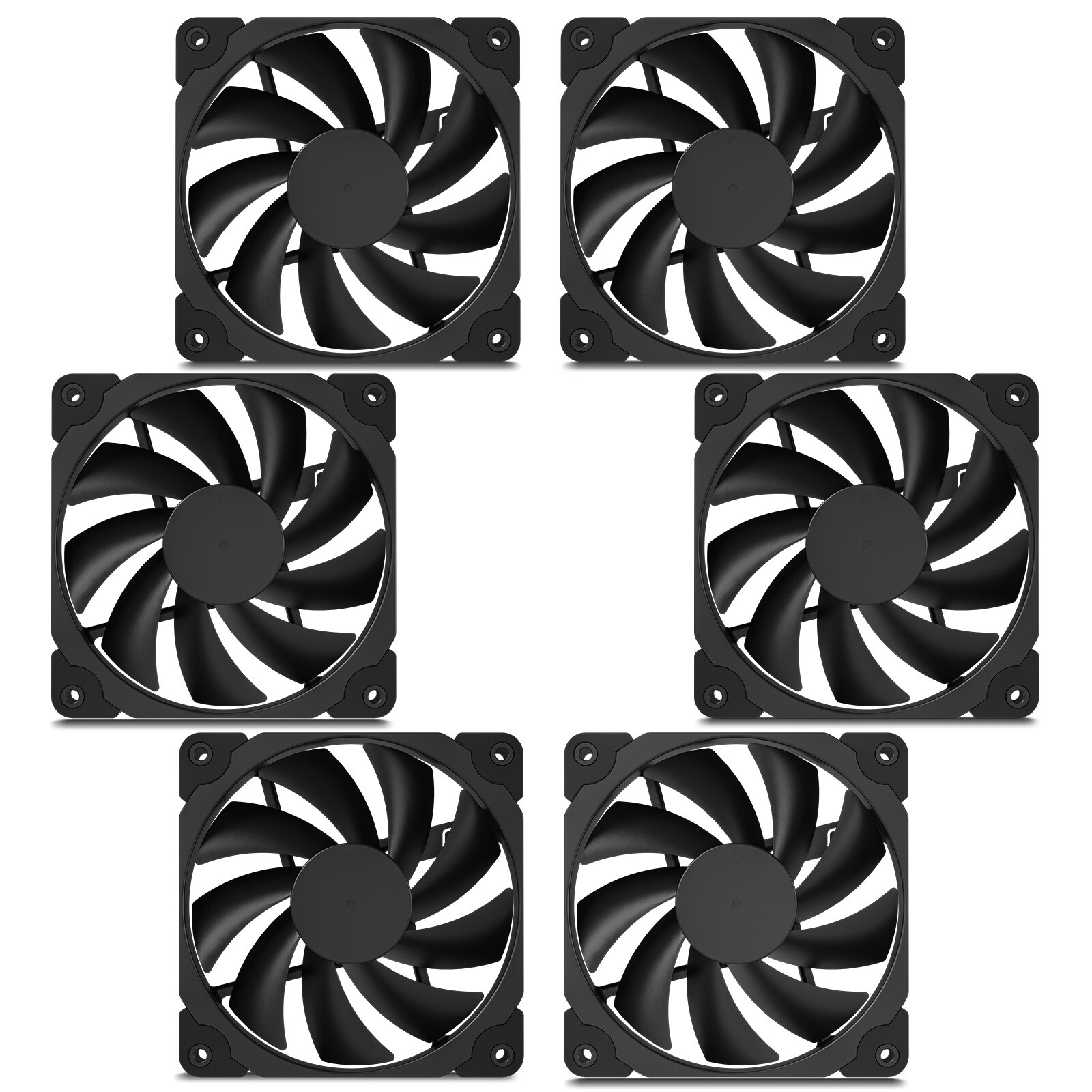 6 Pack Black 120mm PC Case Fans High Airflow Low-Noise High Performance Fans