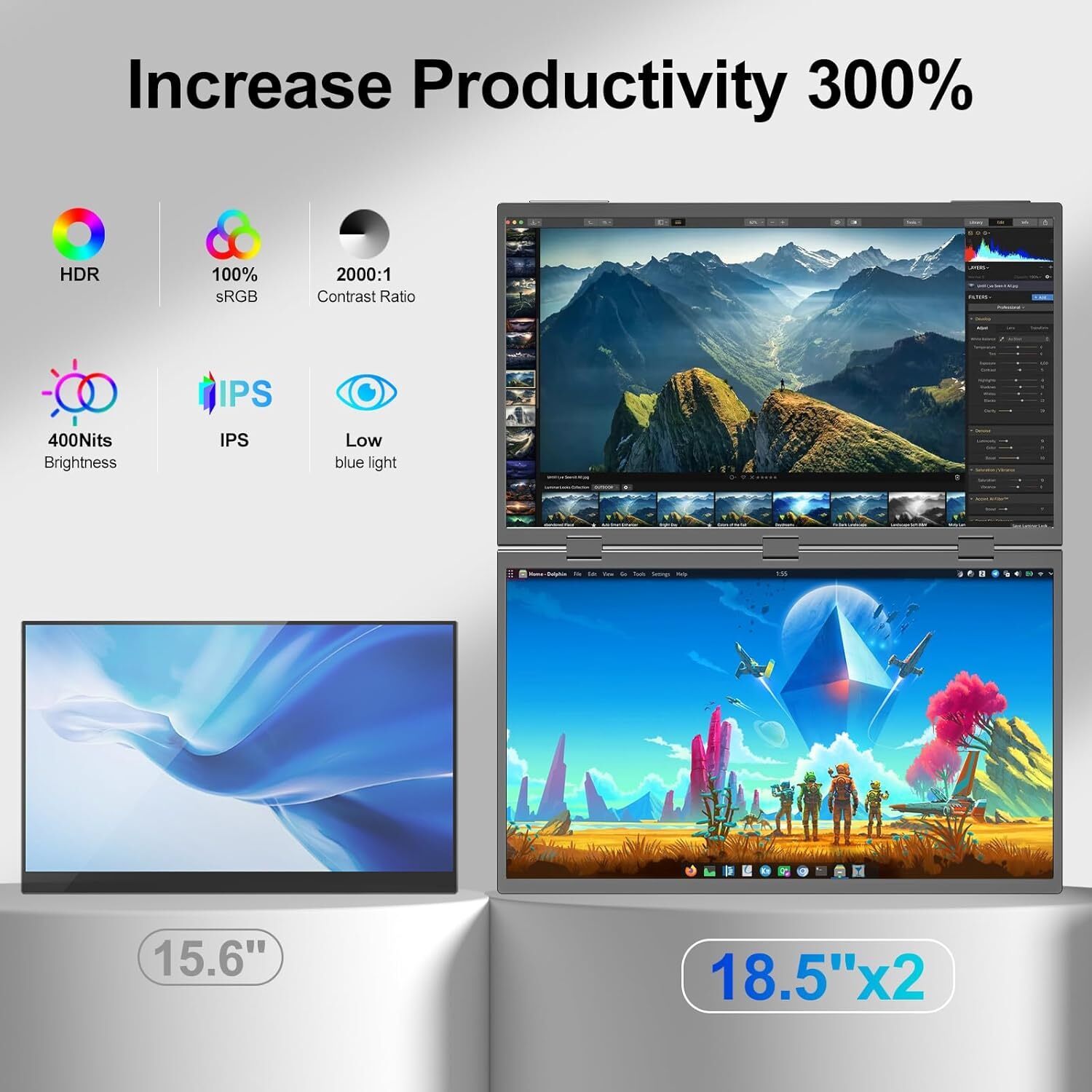 18.5 Inch 120Hz 1080P Gaming IPS HDR Screen Monitor Portable Screen w/HDMI USB-C