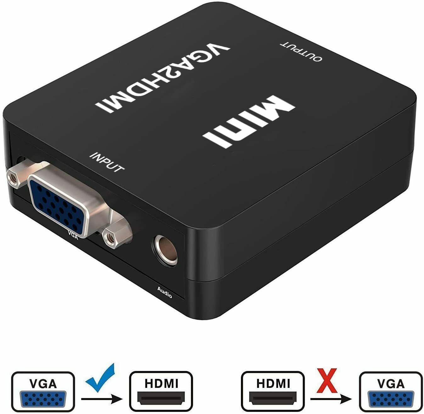 VGA to HDMI Active Adapter Converter w/Audio PC VGA Source Output to TV/Monitors