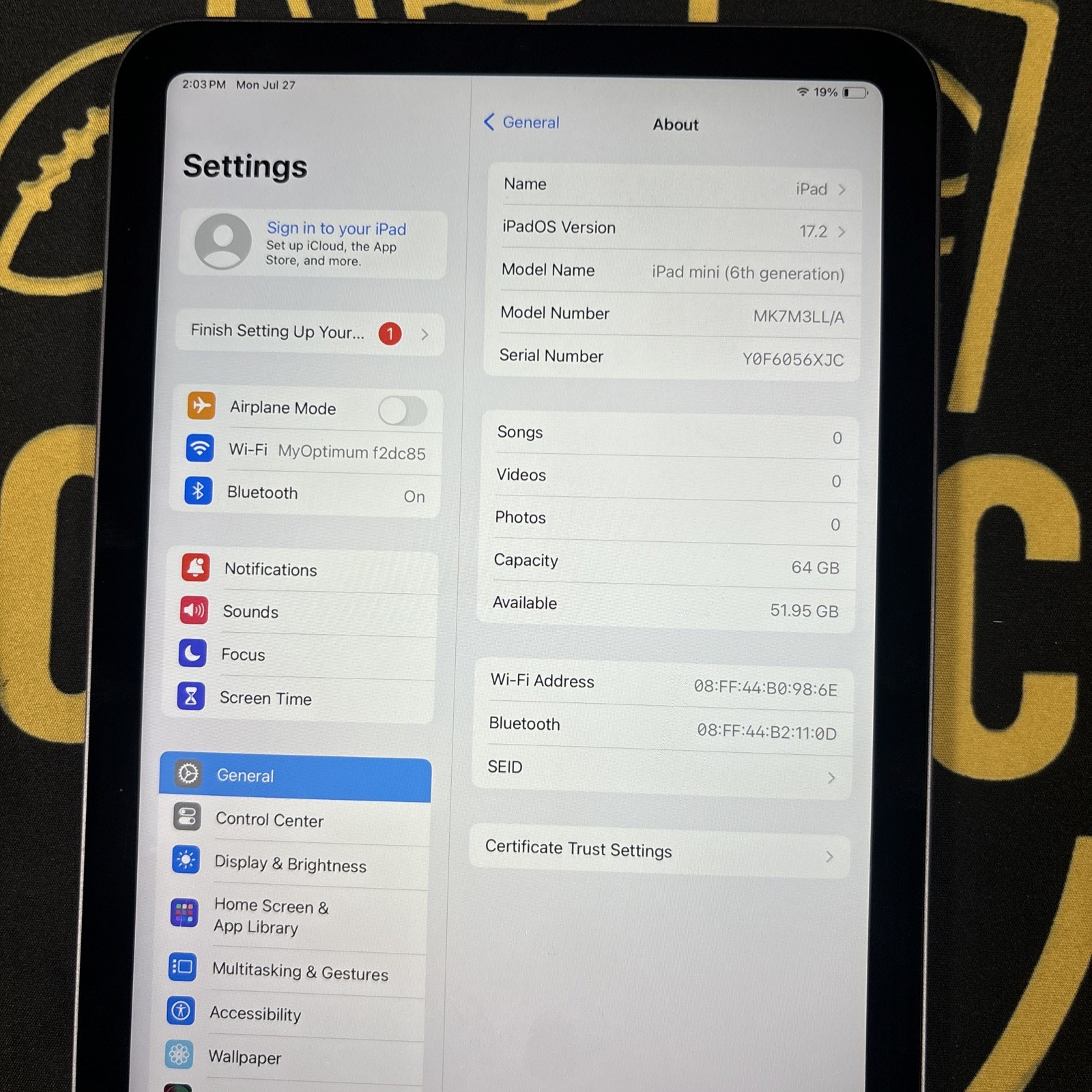 WiFi Only Apple iPad Mini 6th Gen 64GB Gray MK7M3LL/A