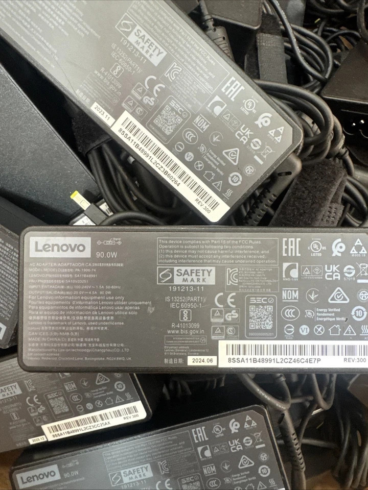 Lot of 5 Lenovo 90W 20V 4.5A Slim Yellow Tip AC Adapters adlx90nlc2a