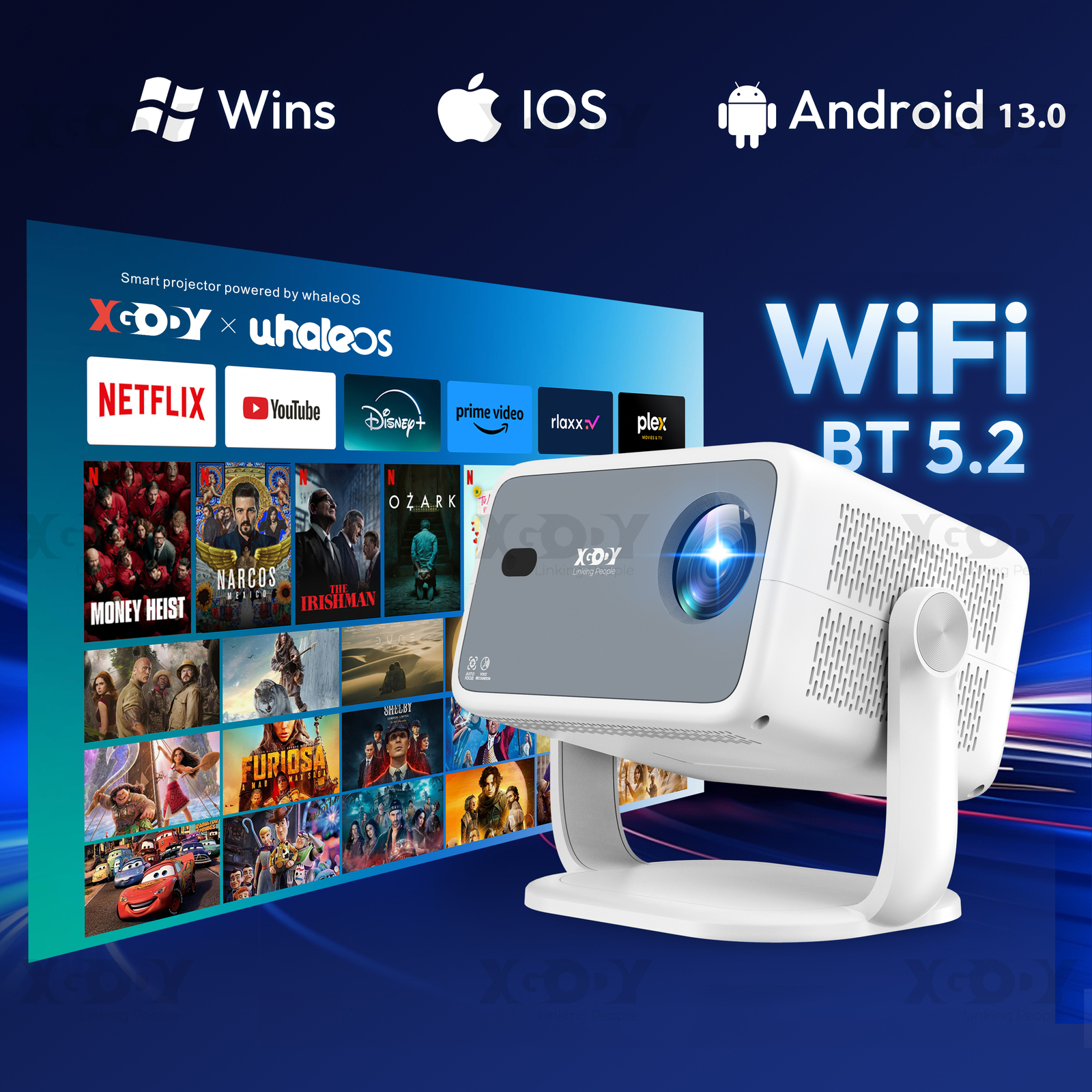 Smart 4K Projector 25000LMS 3D WiFi Auto Focus Video Home Theater 350″ Display