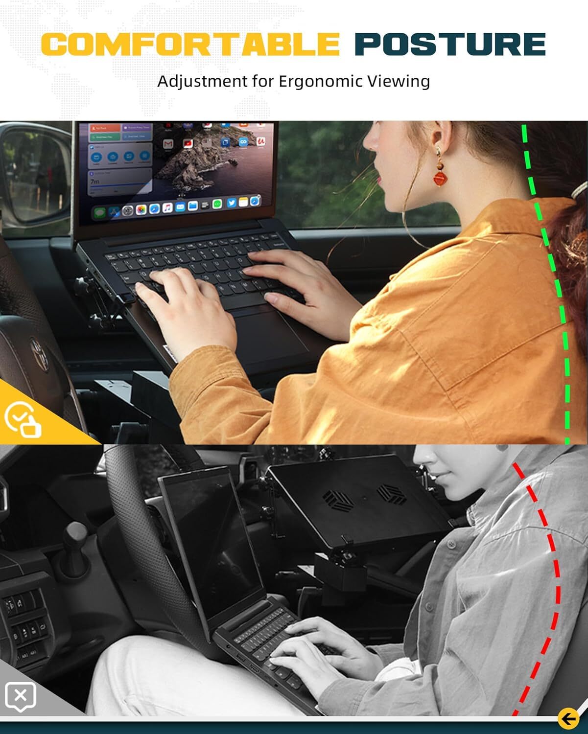 Truck Laptop Mount Fit for Toyota Tacoma 2024 2025 Adjustable Aluminum No-Drill