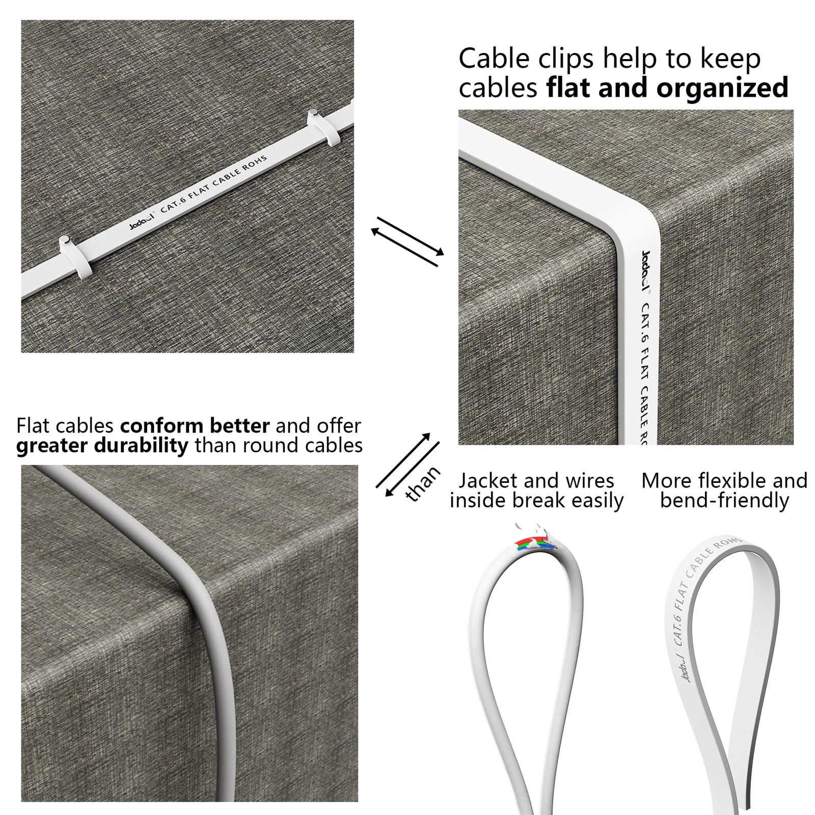 Cat 6 Ethernet Cable 60 ft, 10Gbps Support Cat8 Cat7 Network, Flat RJ45 LAN P…