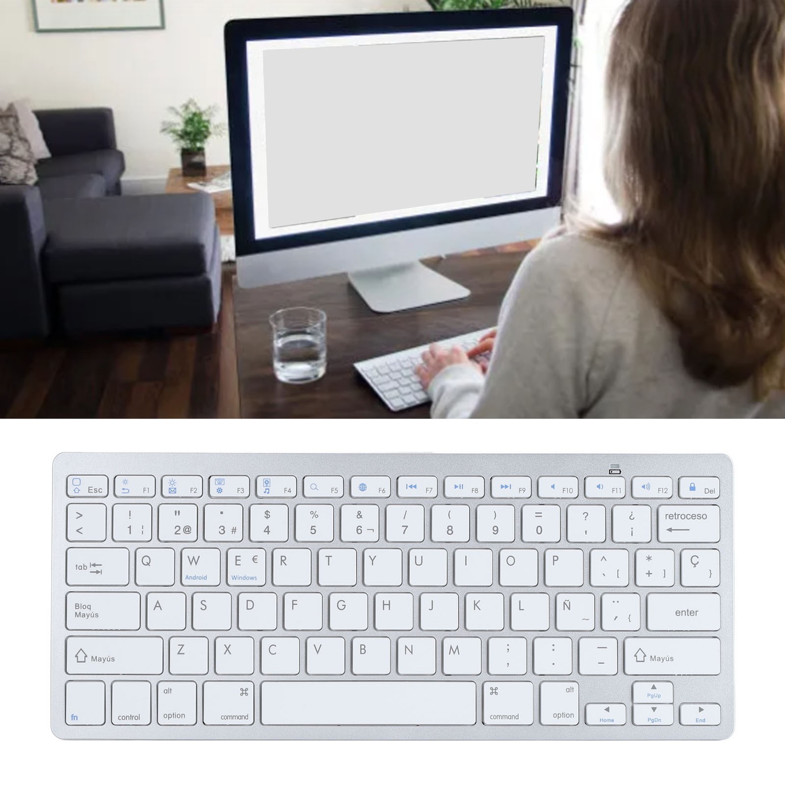 78 Keys Spanish Wireless Bluetooth Keyboard Thin Lightweight Silent Spanish HQQE