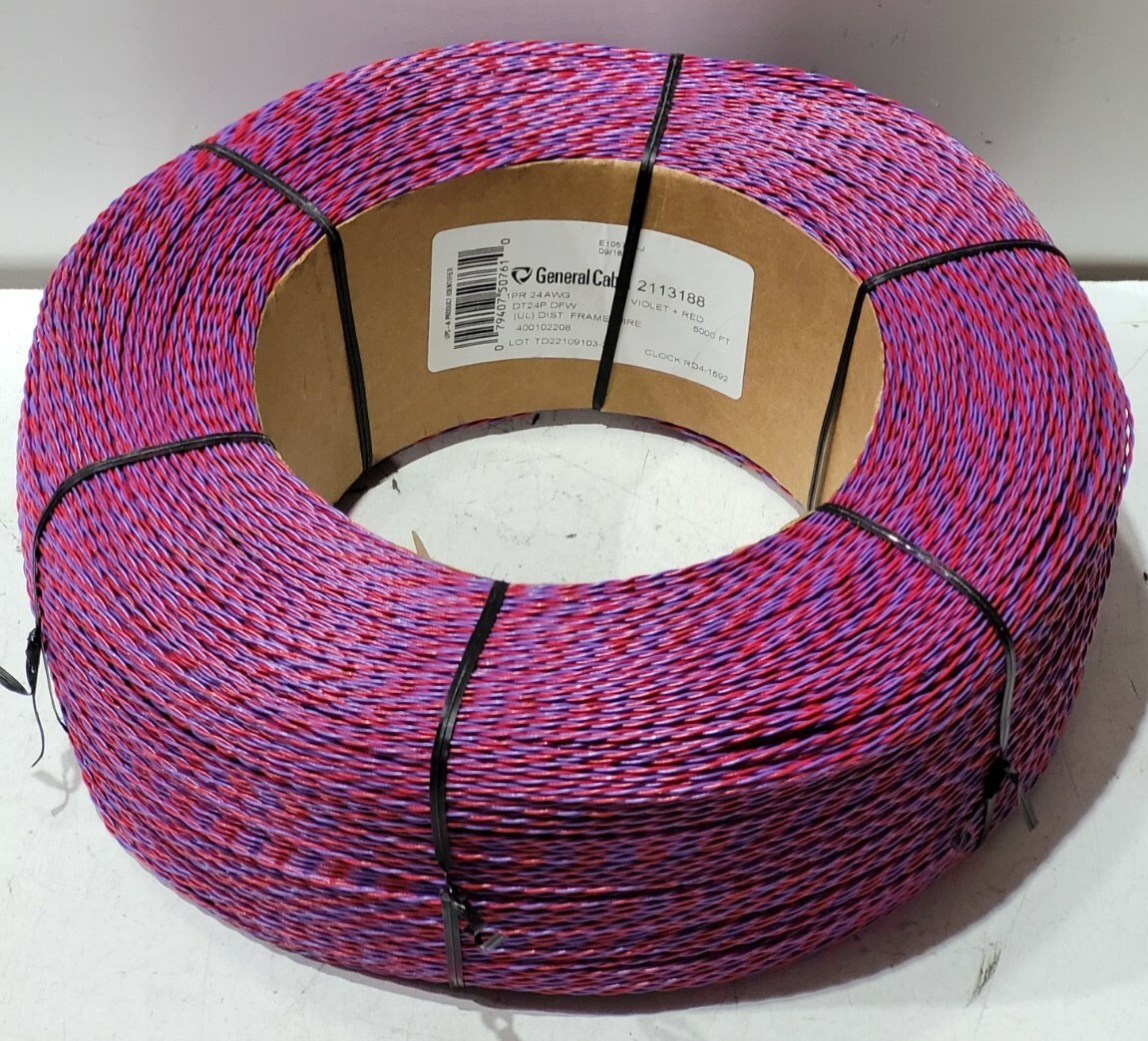 General Cable Distribution Frame Wire Tight Twist 24AWG 5000′ Violet / Red