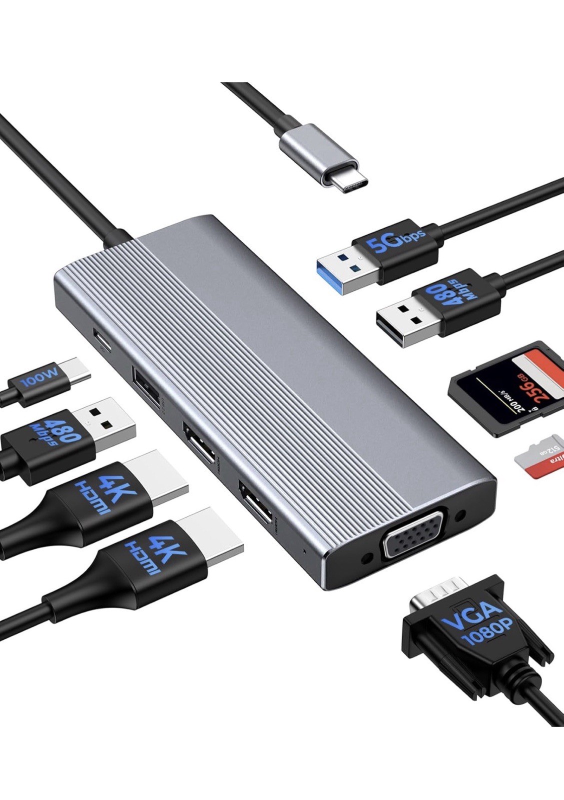 GIISSMO USB-C Docking Station 3 Monitors Hdmi Adapter Hub 11 in 1. Open Box