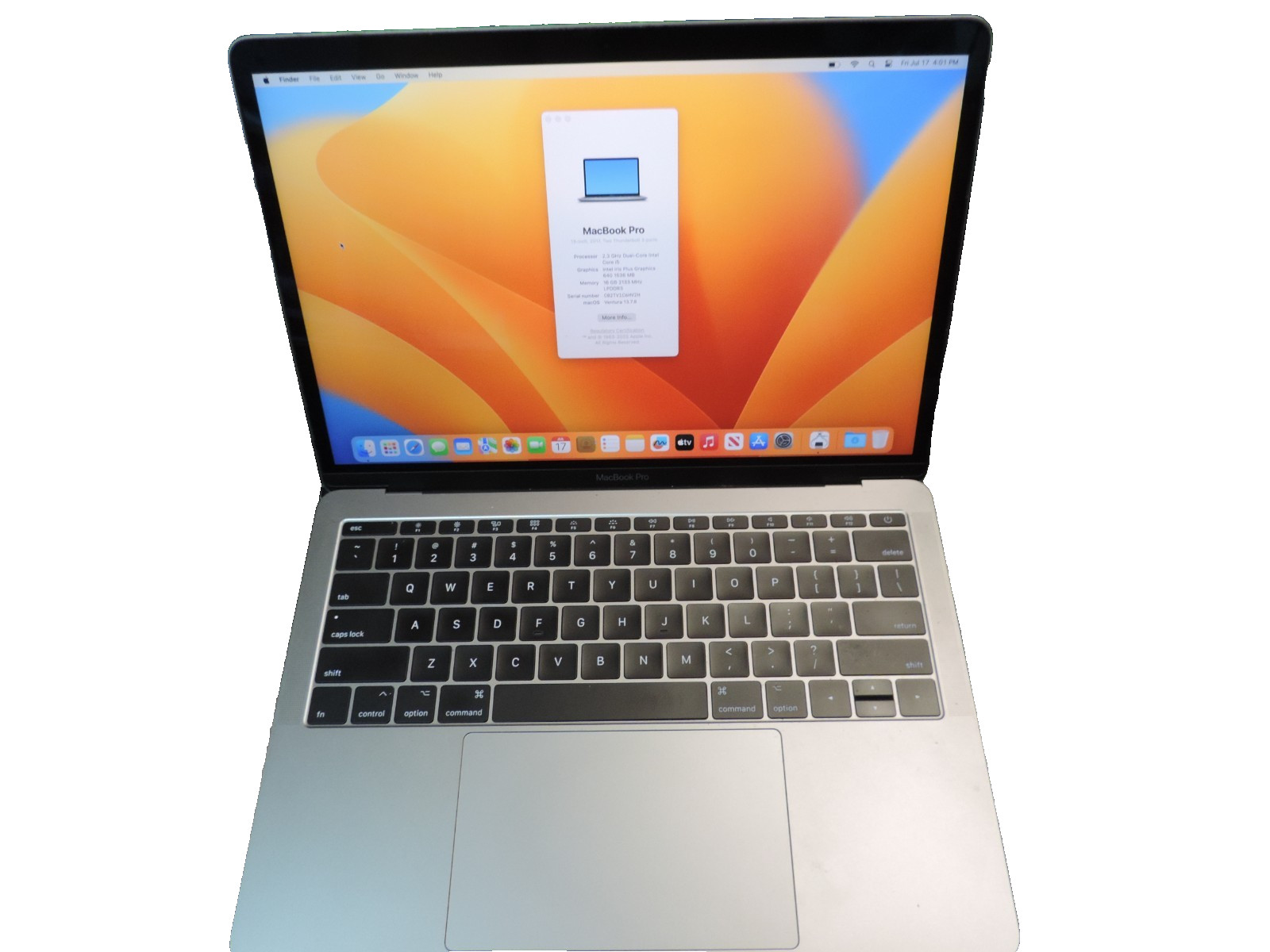 MacBook pro 13” 256GB, Intel Core i5 2.3GHz, 16GB DDR3 2133MHz Year 2017 A1708