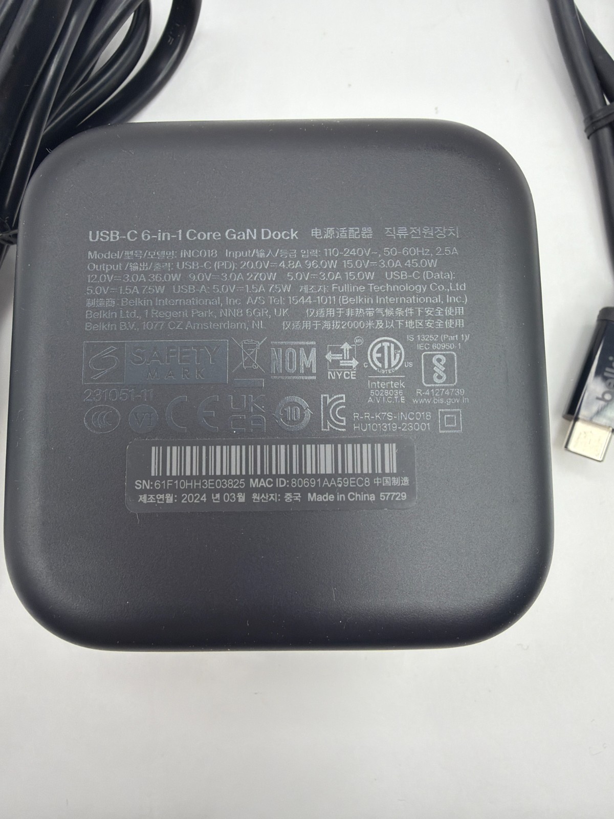 Belkin Universal USB-C Docking Station HDMI RJ45 USB-A 130W GaN Power Macbook
