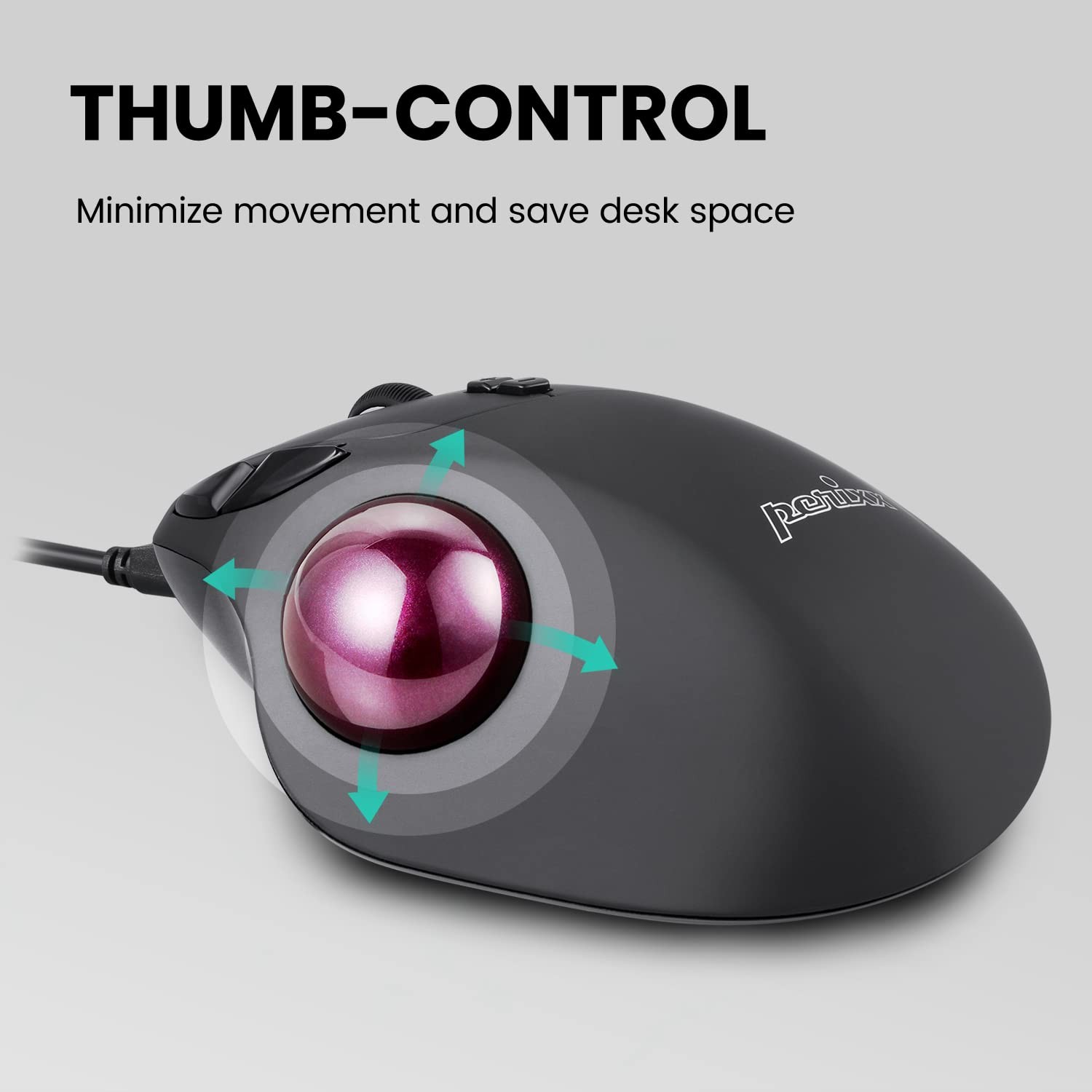 Perixx Perimice-517 Wired Trackball USB Mouse, 7 Button Design, Build-in 1.34