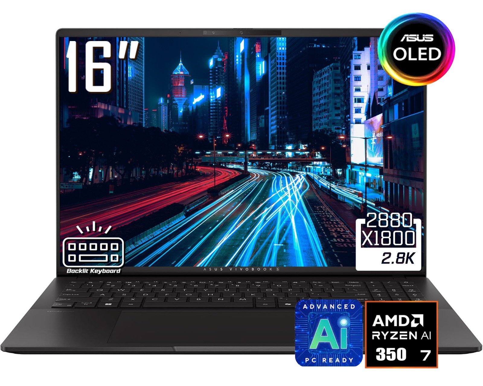 Asus Vivobook S16 16″ 3K OLED 120Hz Laptop AMD Ryzen AI 7 350 16GB RAM 2TB SSD