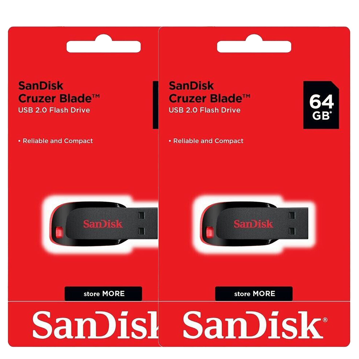 SanDisk Cruzer Blade 64GB 2.0 interface USB Flash Drive SDCZ50-064G Lot 2 units
