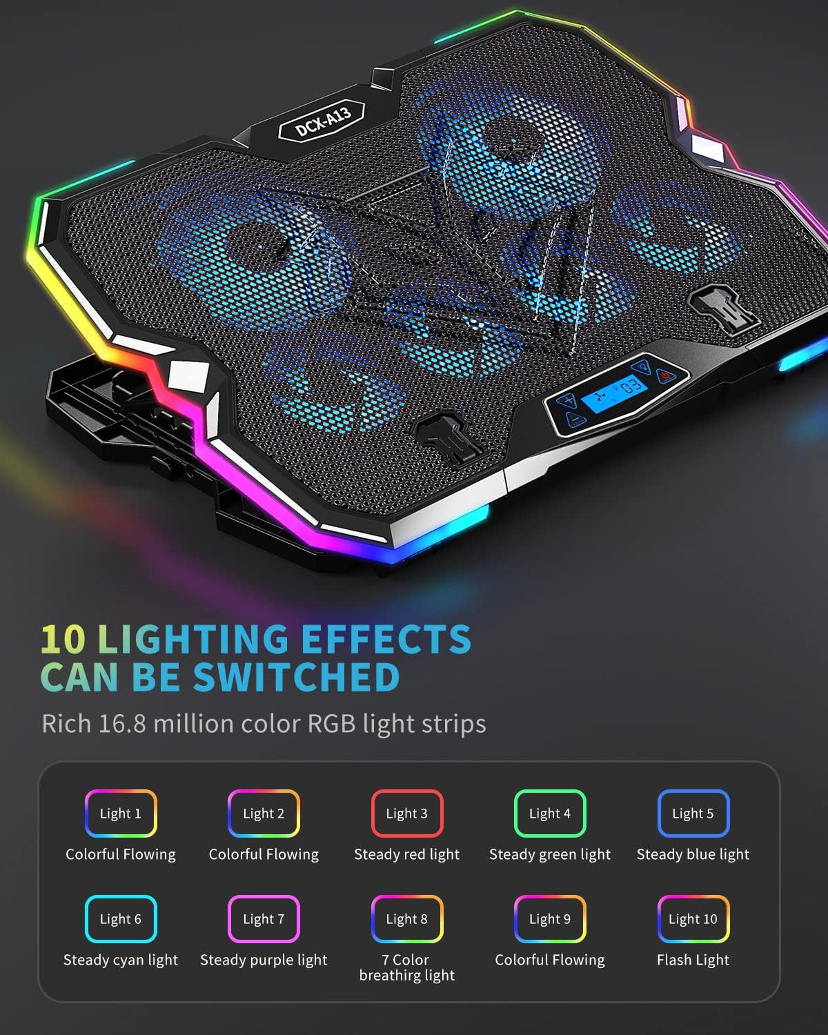 Upgrade Laptop Cooling Pad A13,RGB Lights Laptop Cooler 6 Fans