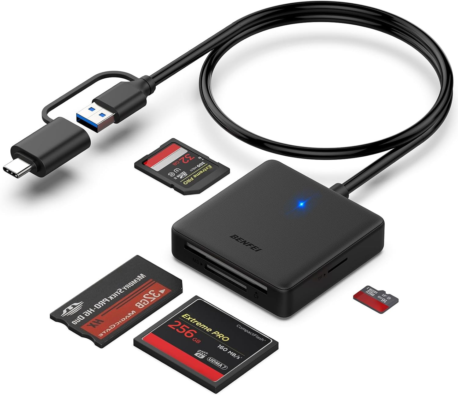 Memory Card Reader 4In1 USB 3.0 and USB-C to SD Micro SD MS CF Card Reader