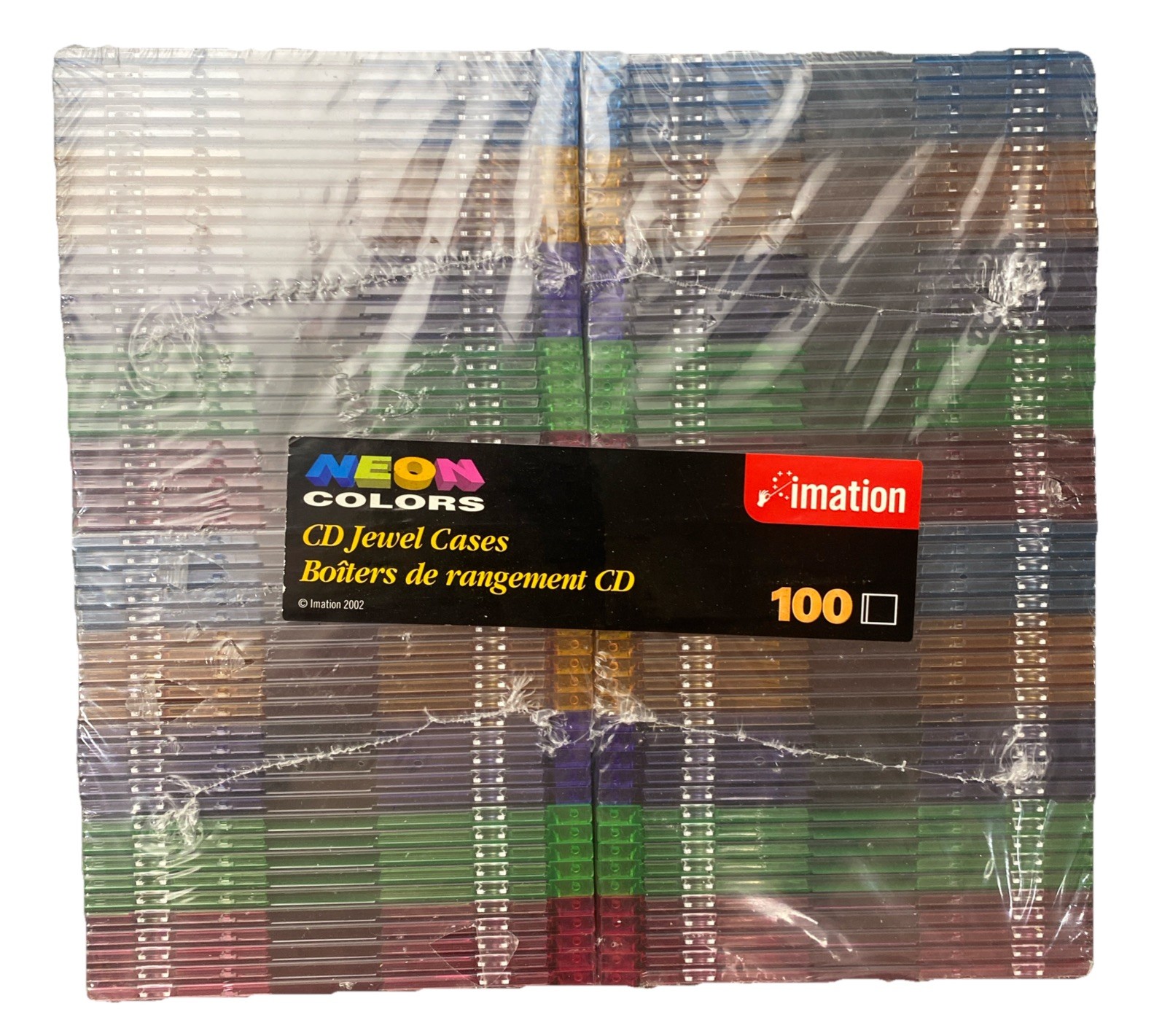 Vintage Imation Neon Colors CD DVD Jewel Cases Lot of 100 multicolor Sealed