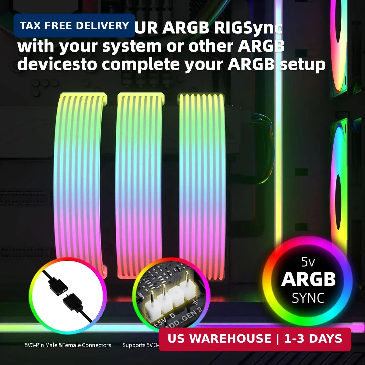 RGB Cable Extension PC Kit, Flexible ARGB Lighting Sleeves, RGB PC Cables Extens