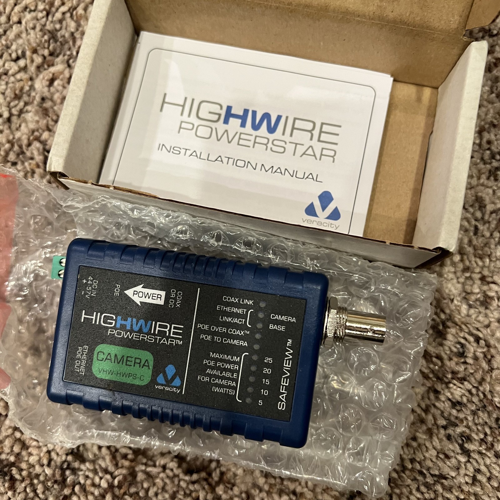Veracity VHW-HWPS-C HIGHWIRE Powerstar Ethernet and PoE Over Coax Camera Unit