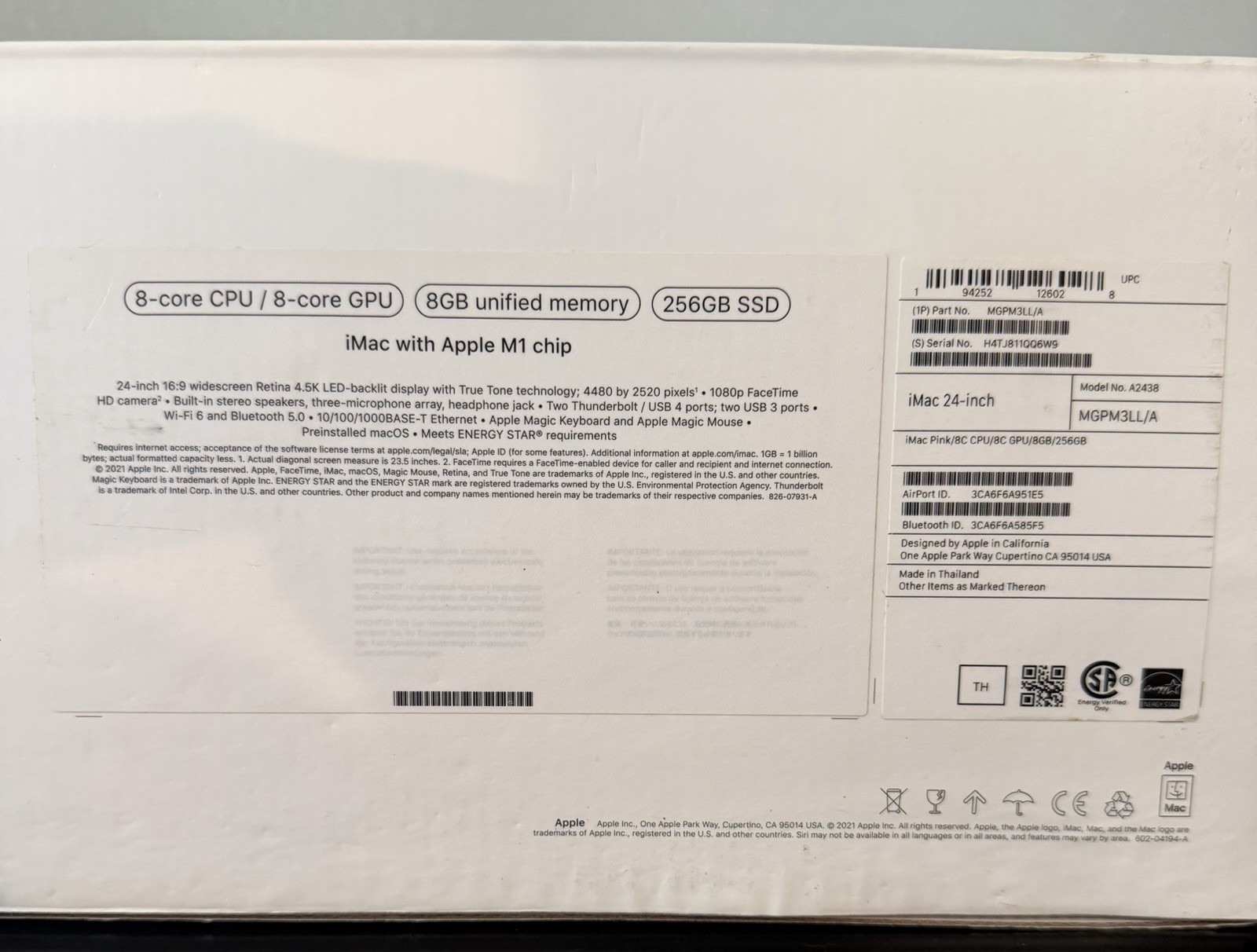Apple iMac 24in All-in-One Pink M1 8GB RAM 256GB SSD MGPM3LL/A
