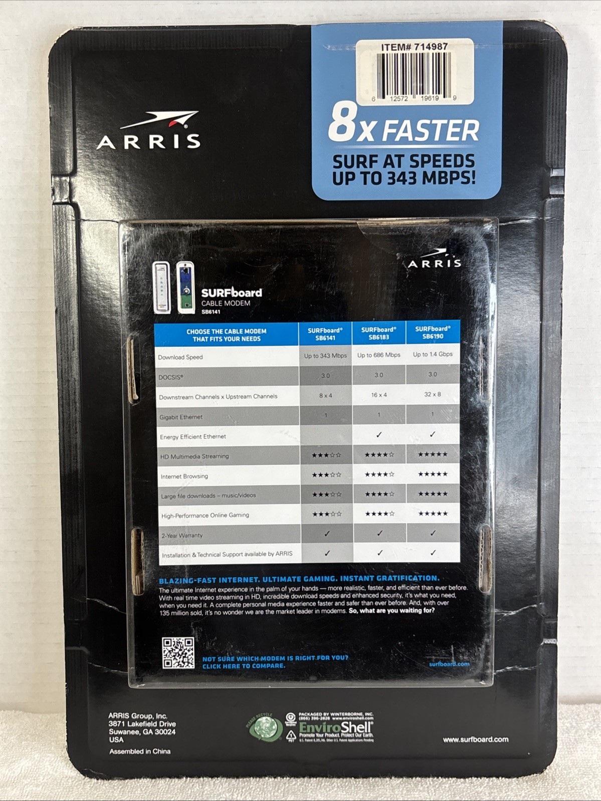 ARRIS SURFboard SB6141 8x Faster DOCSIS 3.0 Cable Modem -Retail Packaging Sealed