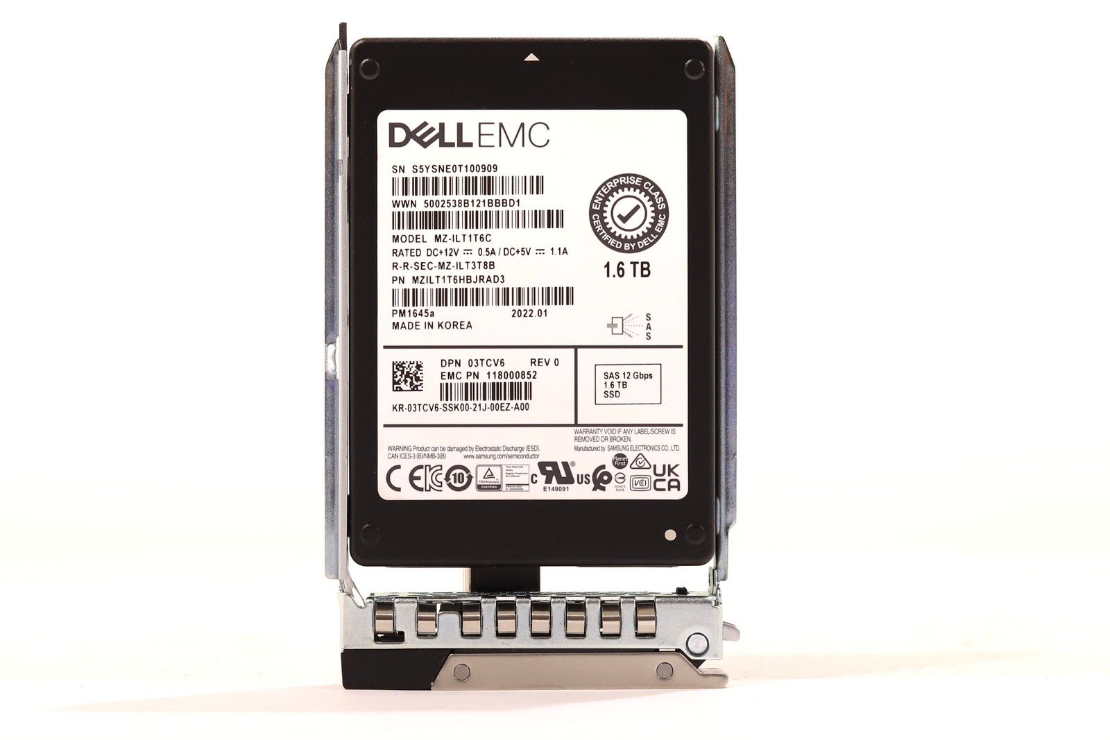 Dell MZ-ILT1T6C PM1645a 1.6TB 2.5″ 12Gb/s SAS SSD W/Caddy Dell P/N:03TCV6 Tested