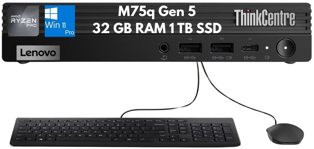 Lenovo ThinkCentre M75q Gen 5 Tiny Ryzen 7 PRO 8700GE 32GB 1TB Kybd Mouse W11P