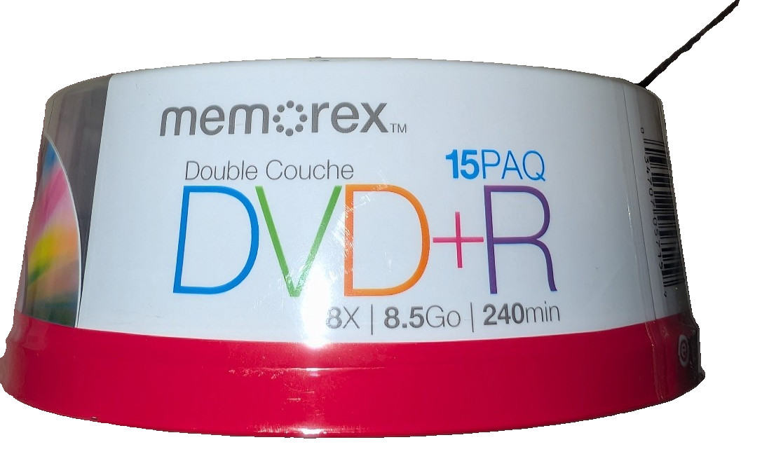 Memorex Dual Layer DVD+R DL Blank Discs (15pk, 8x, 8.5GB, 240 Min) NEW, Sealed!