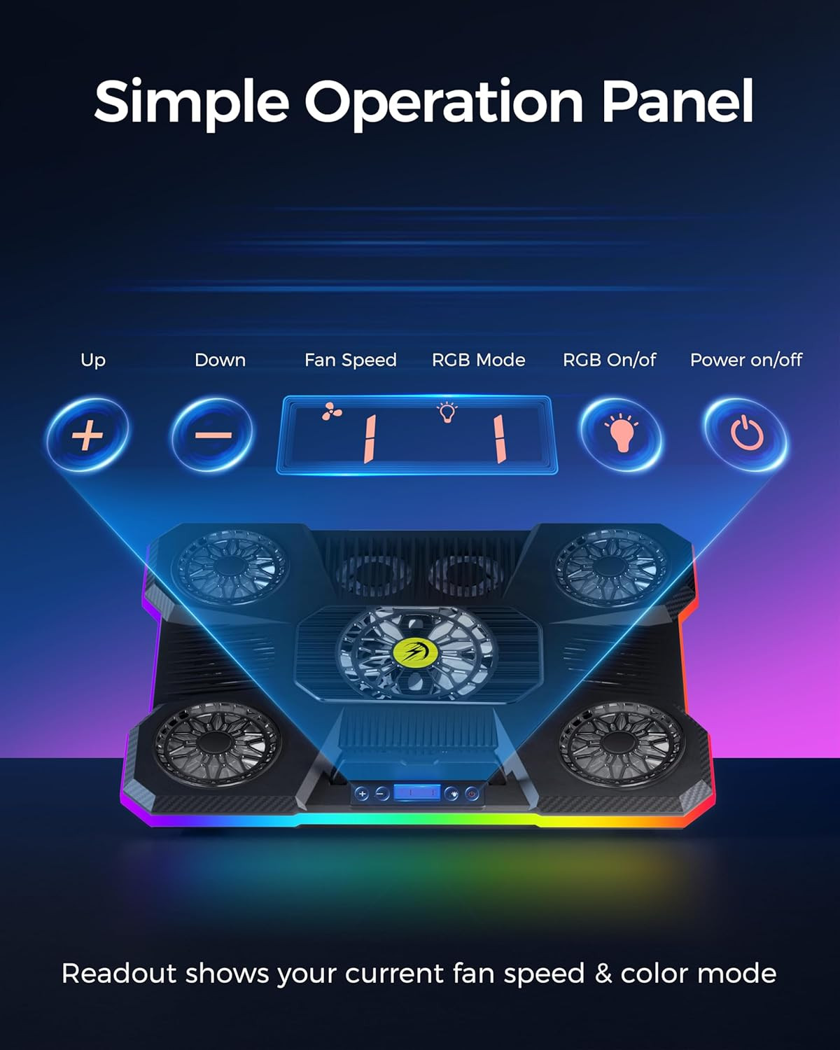 Laptop Cooling Pad, RGB Lights Laptop Cooler 9 Fans for 15.6-19.3 Inch Laptops,