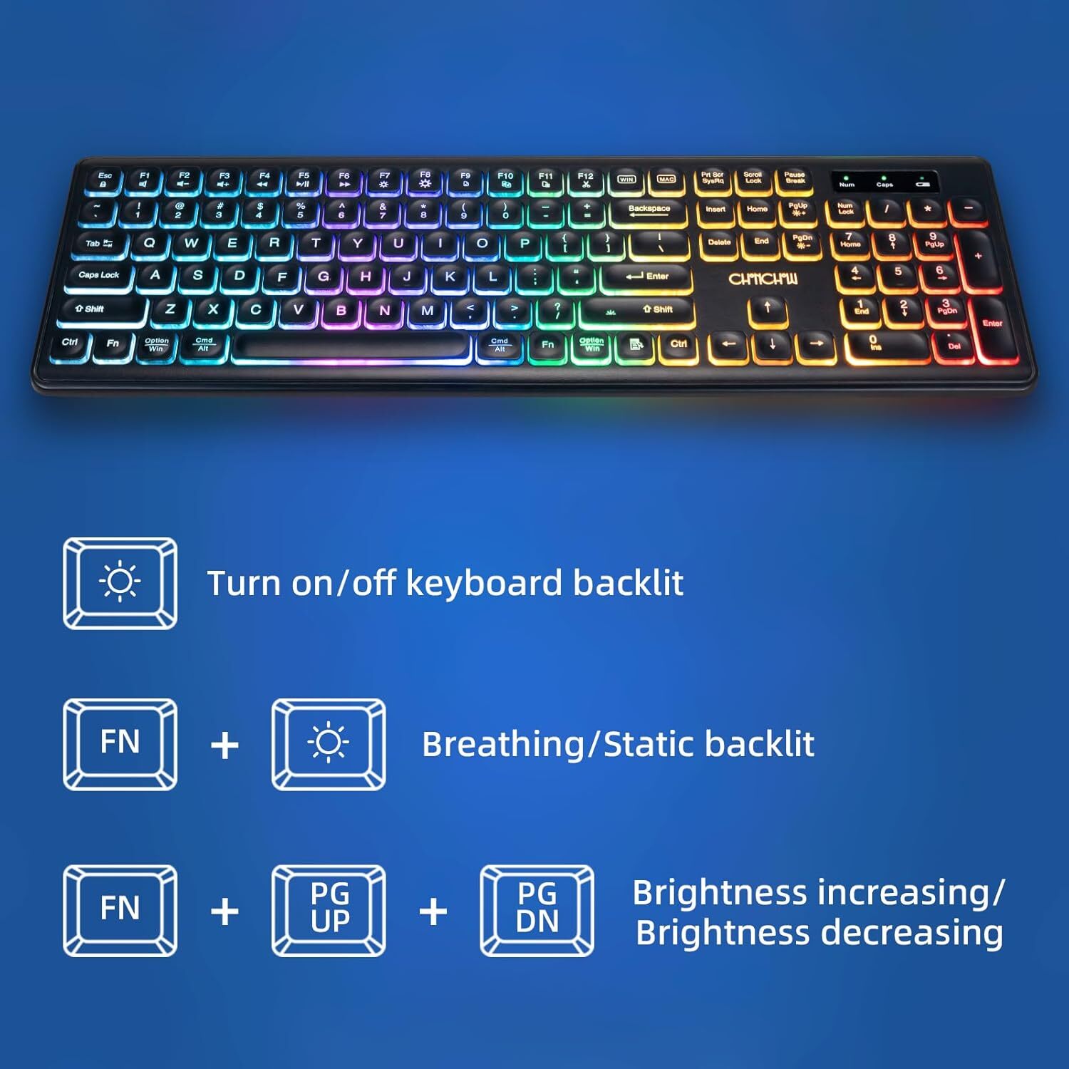 Wireless Keyboard Mouse Combo RGB LED Silent Rechargeable 2.4GHz for PC Mac PS5