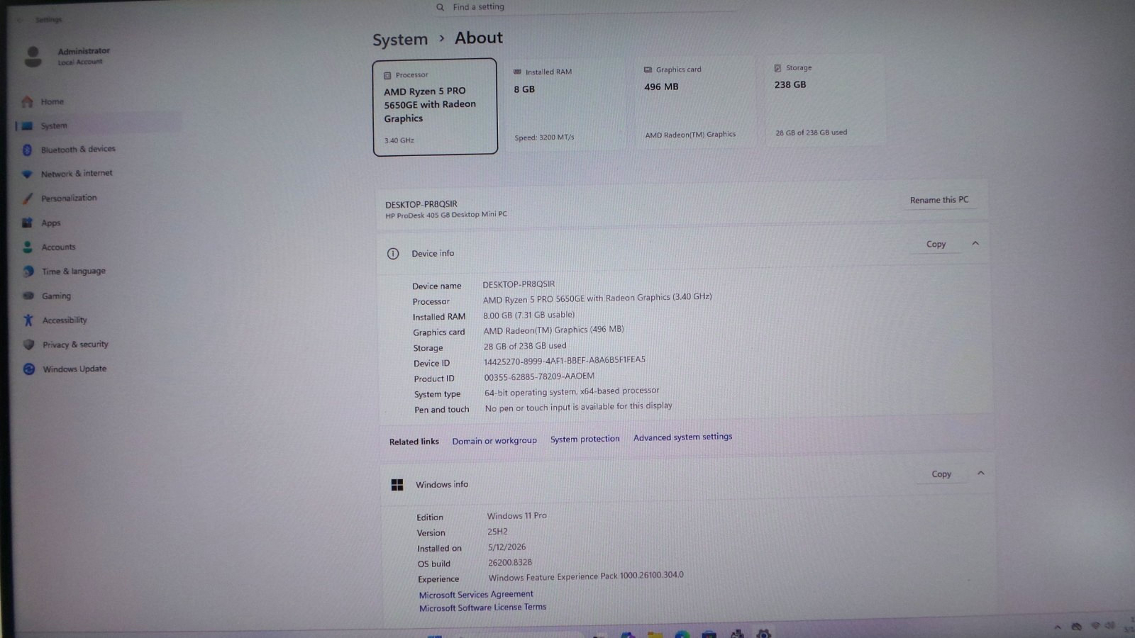 HP ProDesk 405 G8 Mini | Ryzen 5 Pro 5650GE | 8GB 256GB SSD | Win 11 Pro