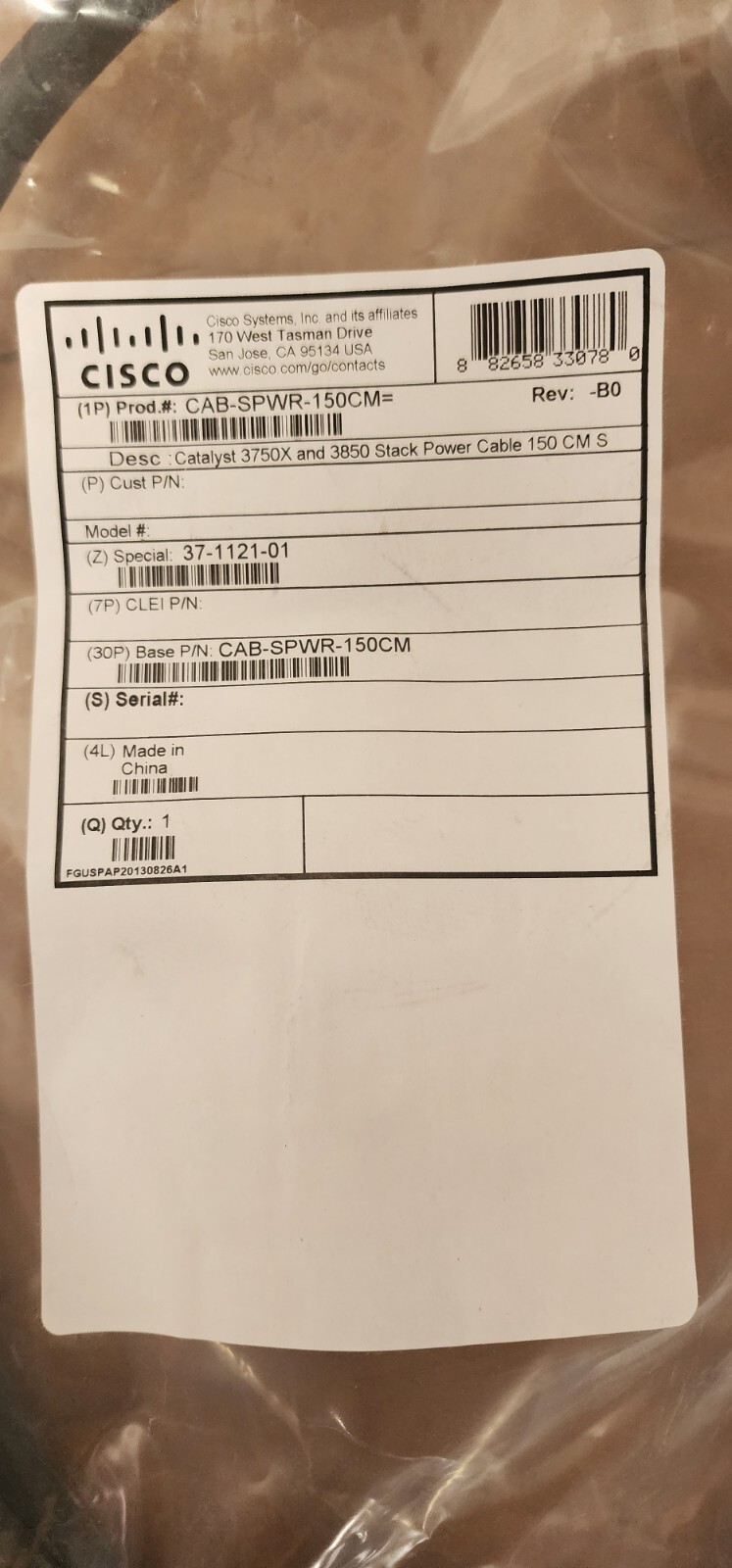 Cisco CAB-SPWR-150CM Stack Power Cable 37-1121-01
