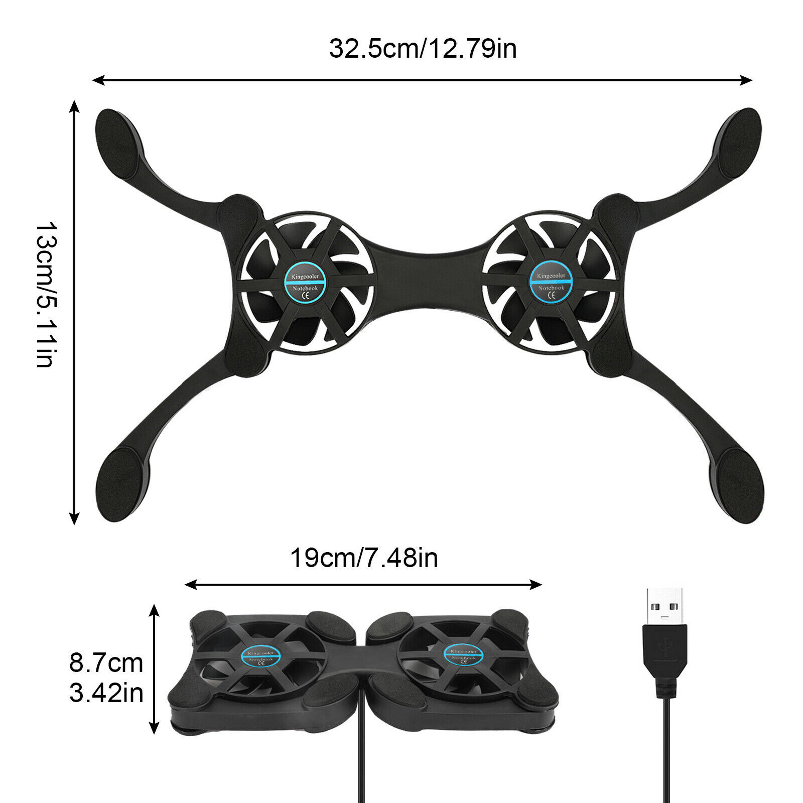 Dual USB Cooling Fan Pad Foldable Slim Fans Cooler Stand for Laptop Notebook Lot