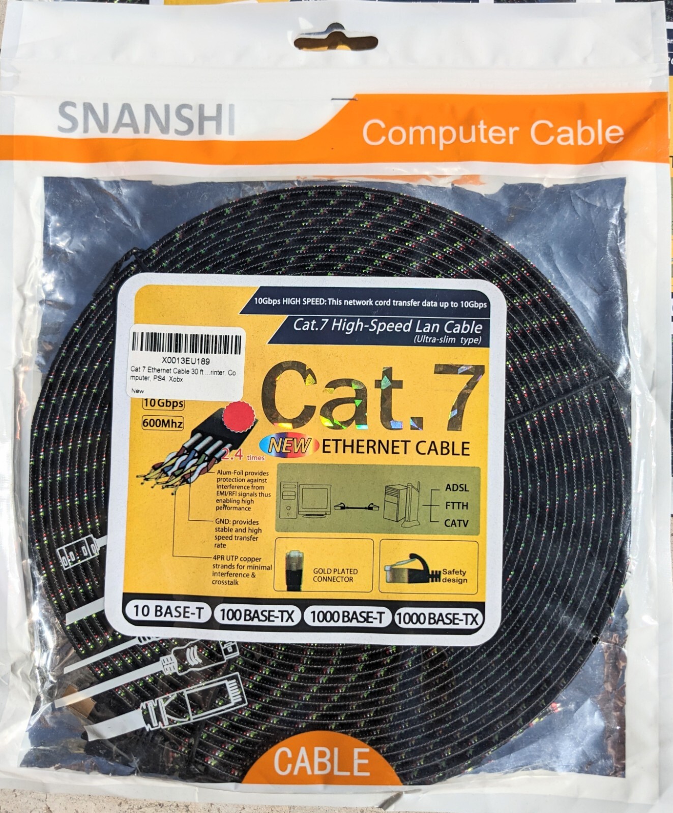 30ft CAT7 Network Gold Plated High Speed Copper Ethernet LAN cable Patch Cord