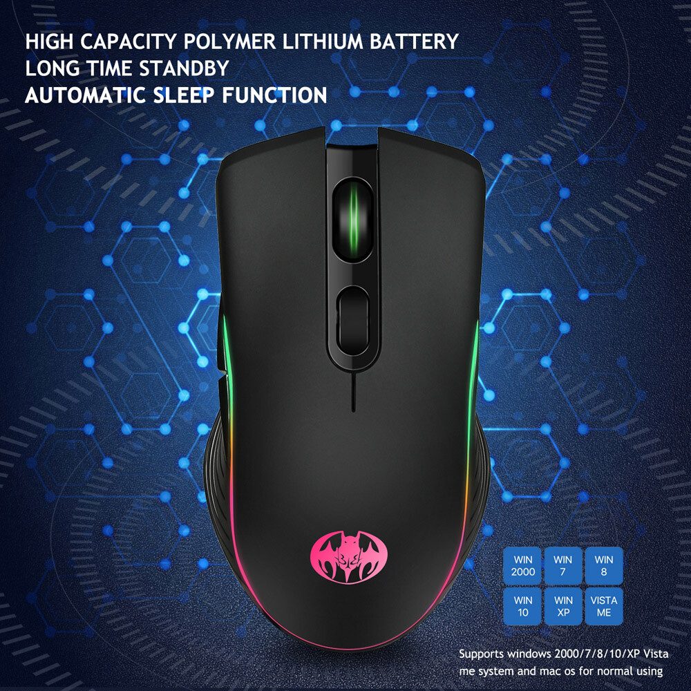 Gaming Mouse Wireless USB Rechargeable 7 Color LED Backlight RGB 1600 DPI Mice