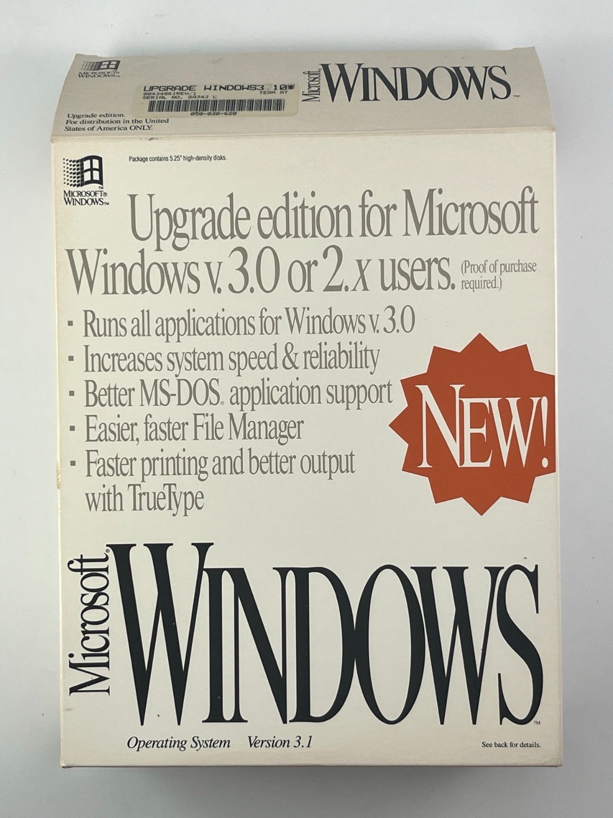 Microsoft Windows 3.0 W OEM Docs + 3.1 Upgrade 5.25 Disks Big Box Vintage Manual