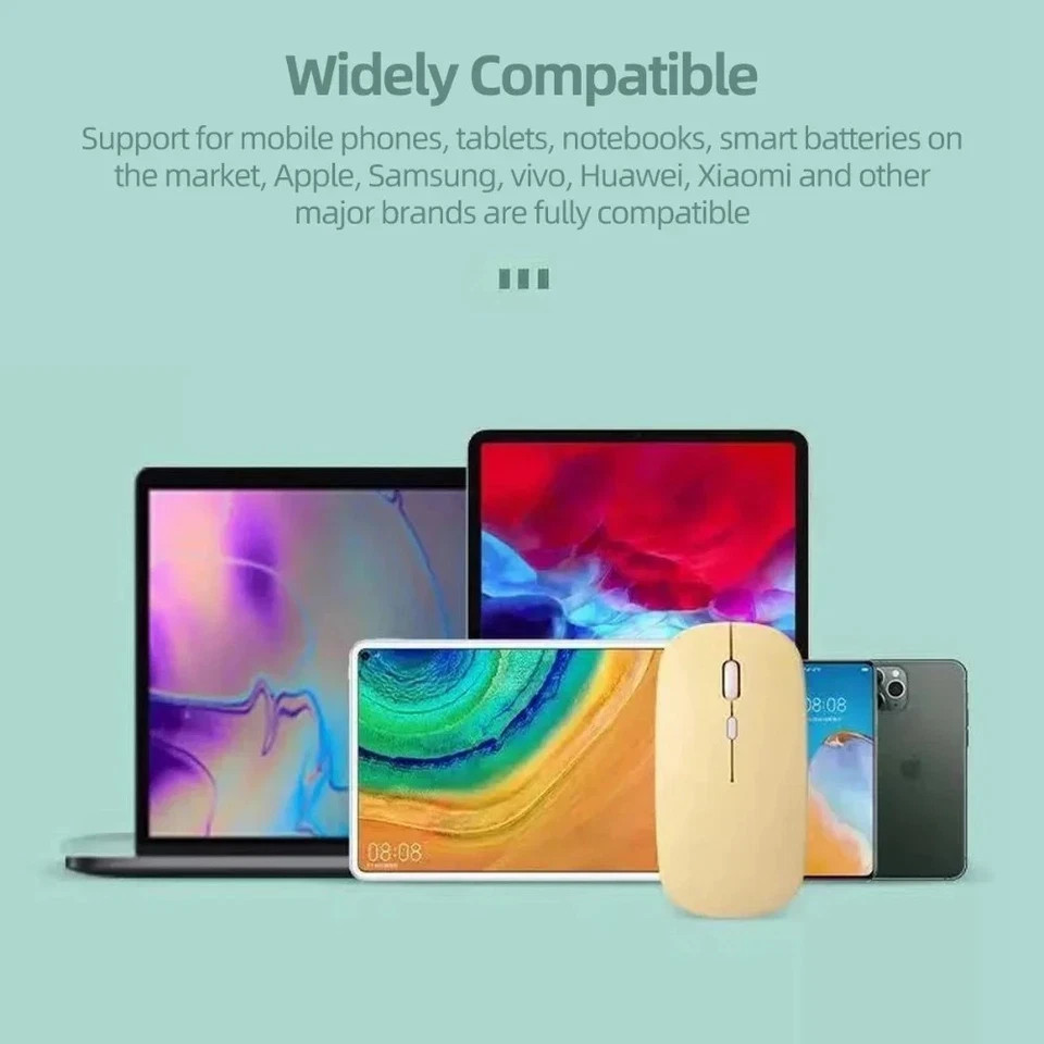 Silent Bluetooth Wireless Mouse Rechargeable Slim Optical Mice for iPad Laptop