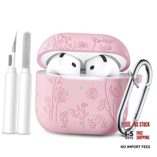 for Airpods 4 Case Cover with Cleaner Kit, Cute Flower AirPods 4 Case A-Pink