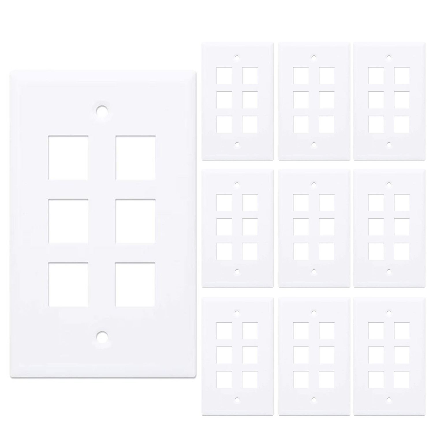 10 Pcs – 6 Port Wall Plate Keystone RJ45 Cat6 Cat5e Insert Jack White WallPlate