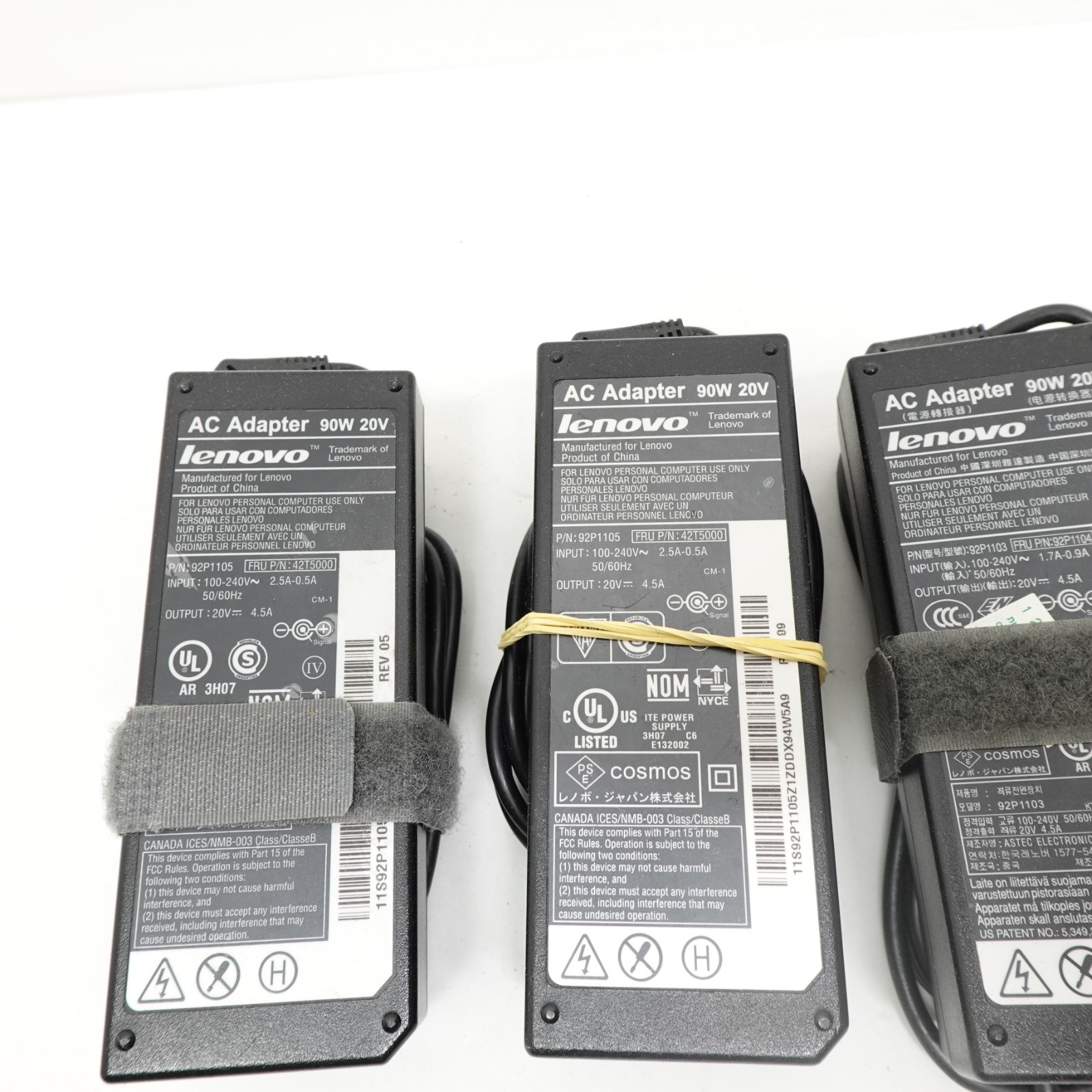 Lot of 3 Genuine Lenovo 90W AC Laptop Chargers 20V 4.5A 92P1105 Barrel Tip