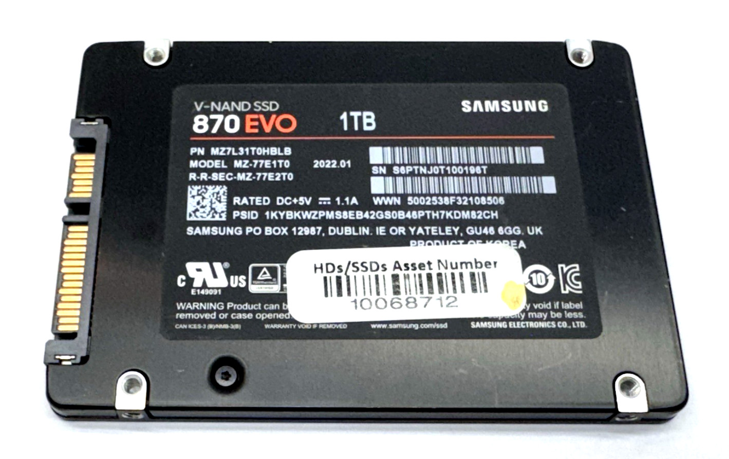 1TB Samsung MZ-77E1T0 870 EVO V-NAND 2.5″ SATA Internal SSD, MZ7L31T0HBLB