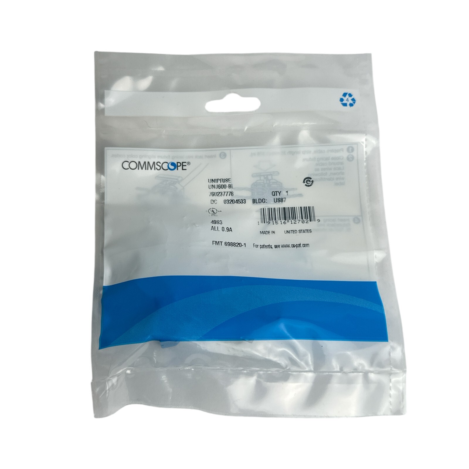 Commscope UNJ600-BL Uniprise Cat6 M-Series Modular Jack, Blue 760237778