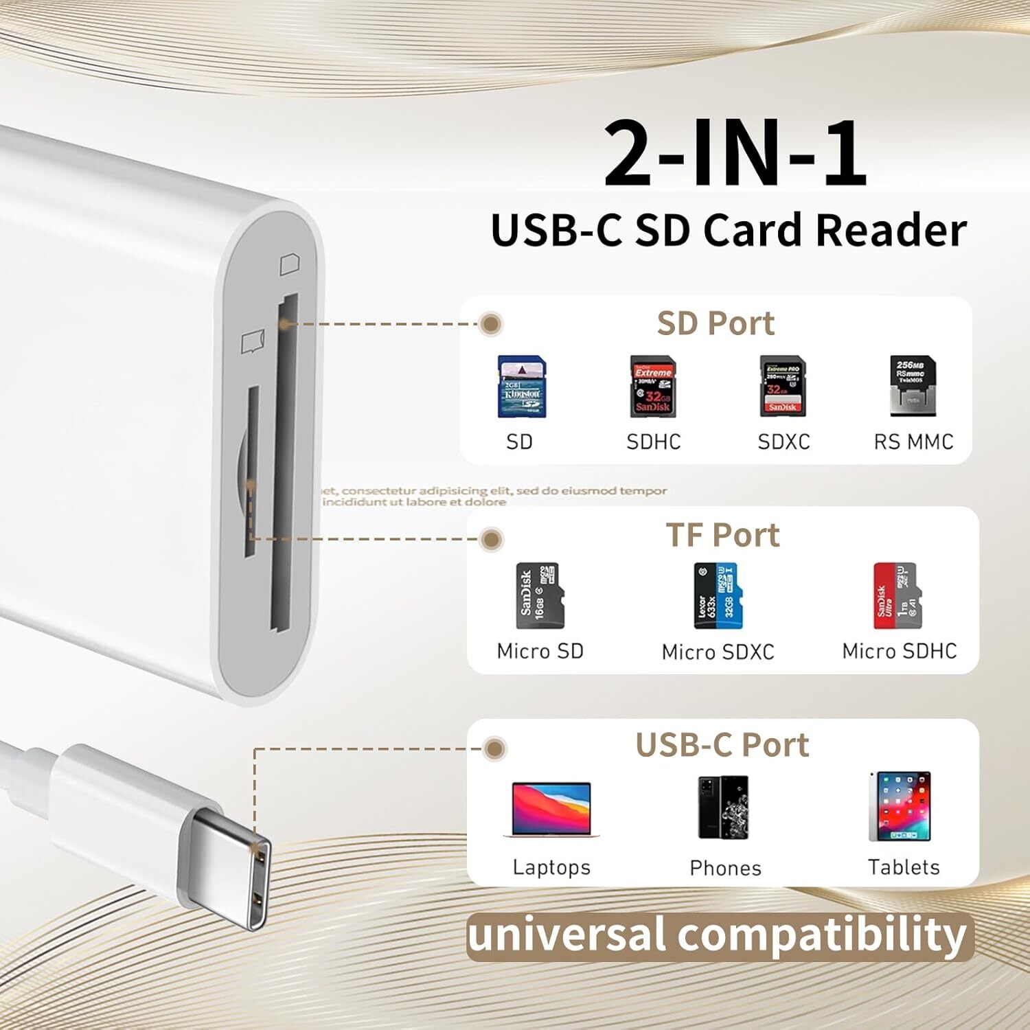 USB C 2 in 1 Hub Converter Type-C Adapter SD Card Reader For MacBook Pro Laptop