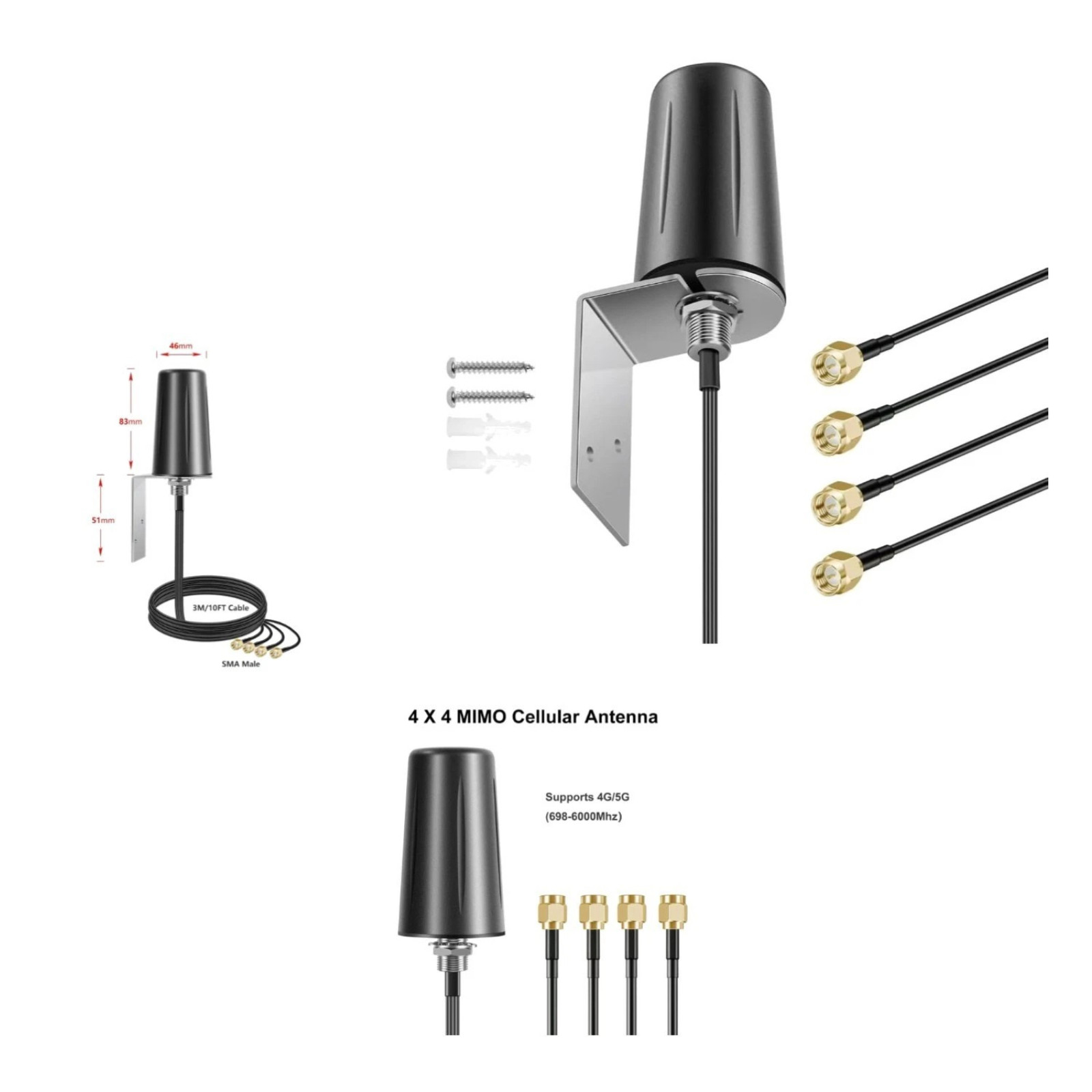 4×4 MIMO Omnidirectional Wide-Band 4G LTE 5G External Boost Cellular Antenna RV