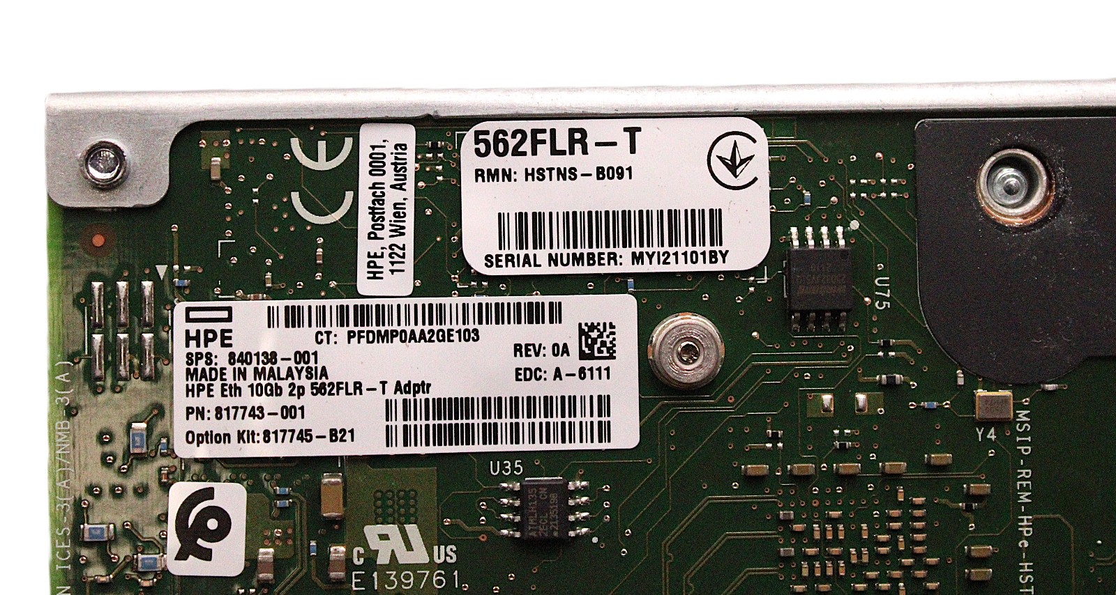 817745-B21 HPE 562FLR-T Dual-Ports 10Gbps PCI-E Network Adapter 840138-001