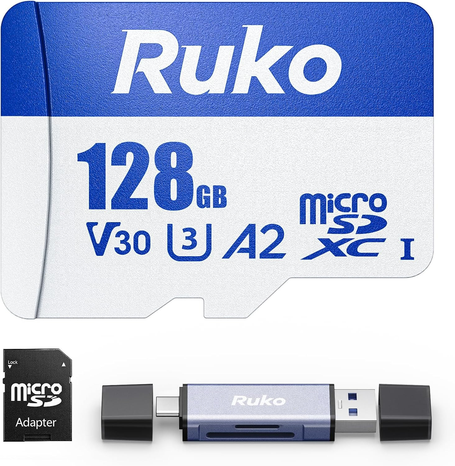 128G Micro SD Card with Reader & Adapter, UHS-I, C10, A2, U3/V30, | Memory Card