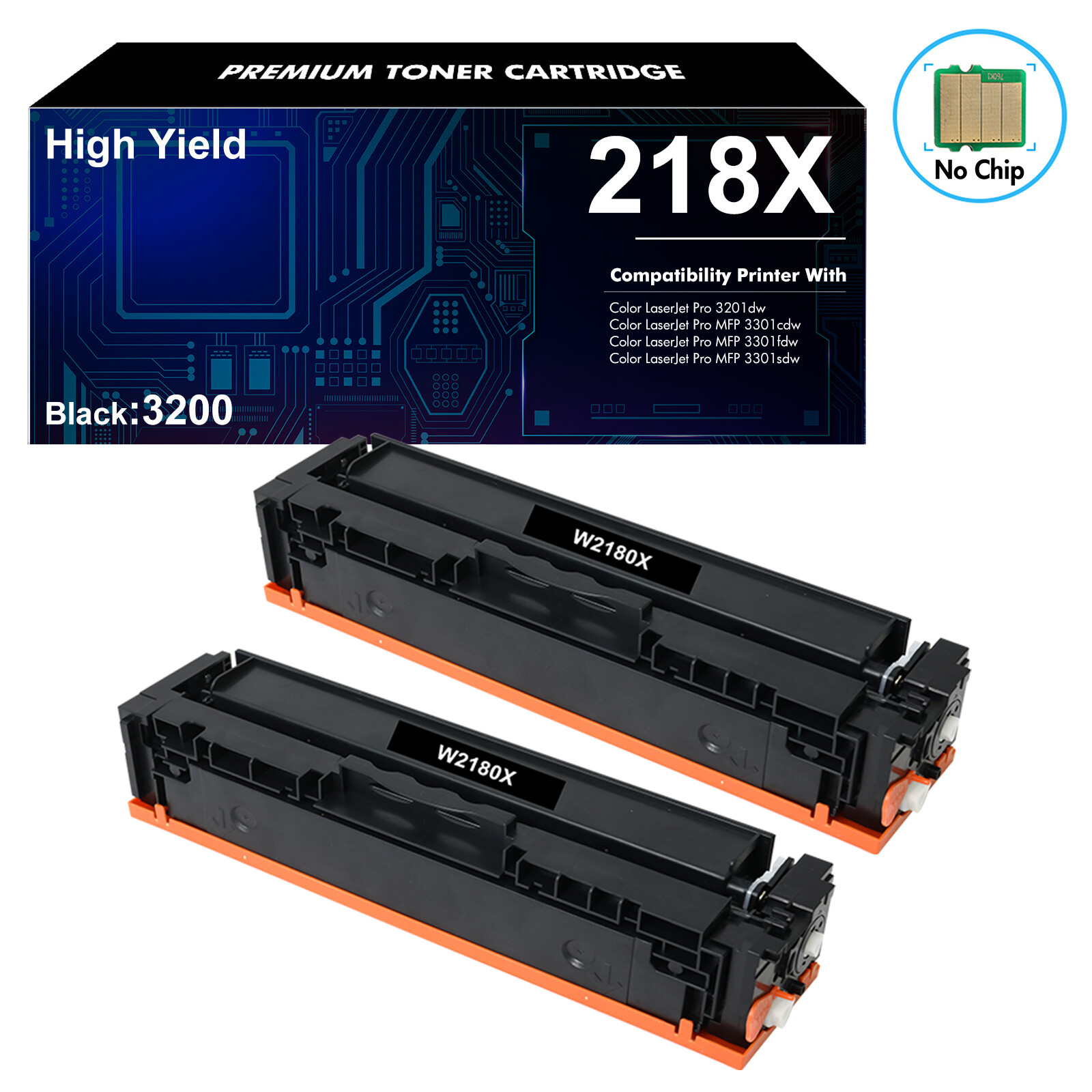2PK 218X 2180X BLACK Toner Fit for HP Color LaserJet Pro MFP 3301cdw MFP 3301fdw