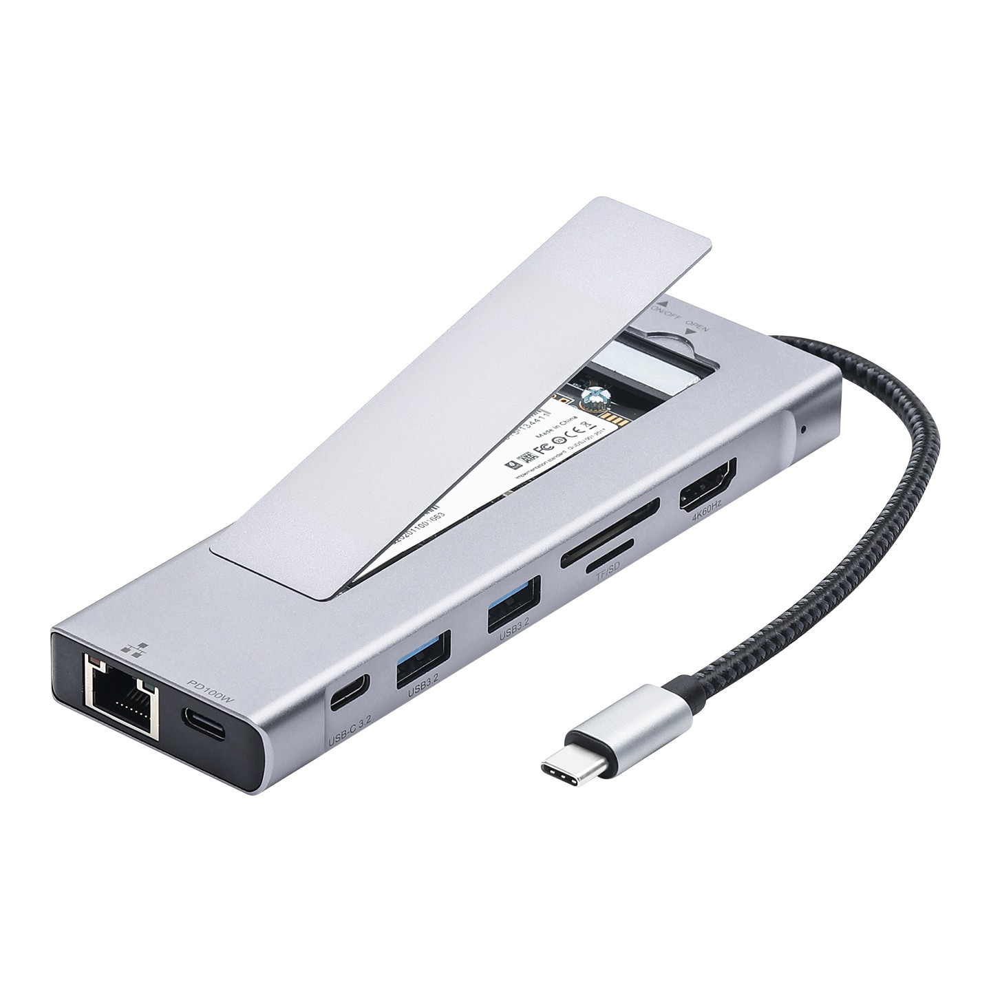USB C Hub with M.2 NVMe SSD Enclosure 4K/60Hz PD Type-C USB 3.2 Ethernet SD/TF