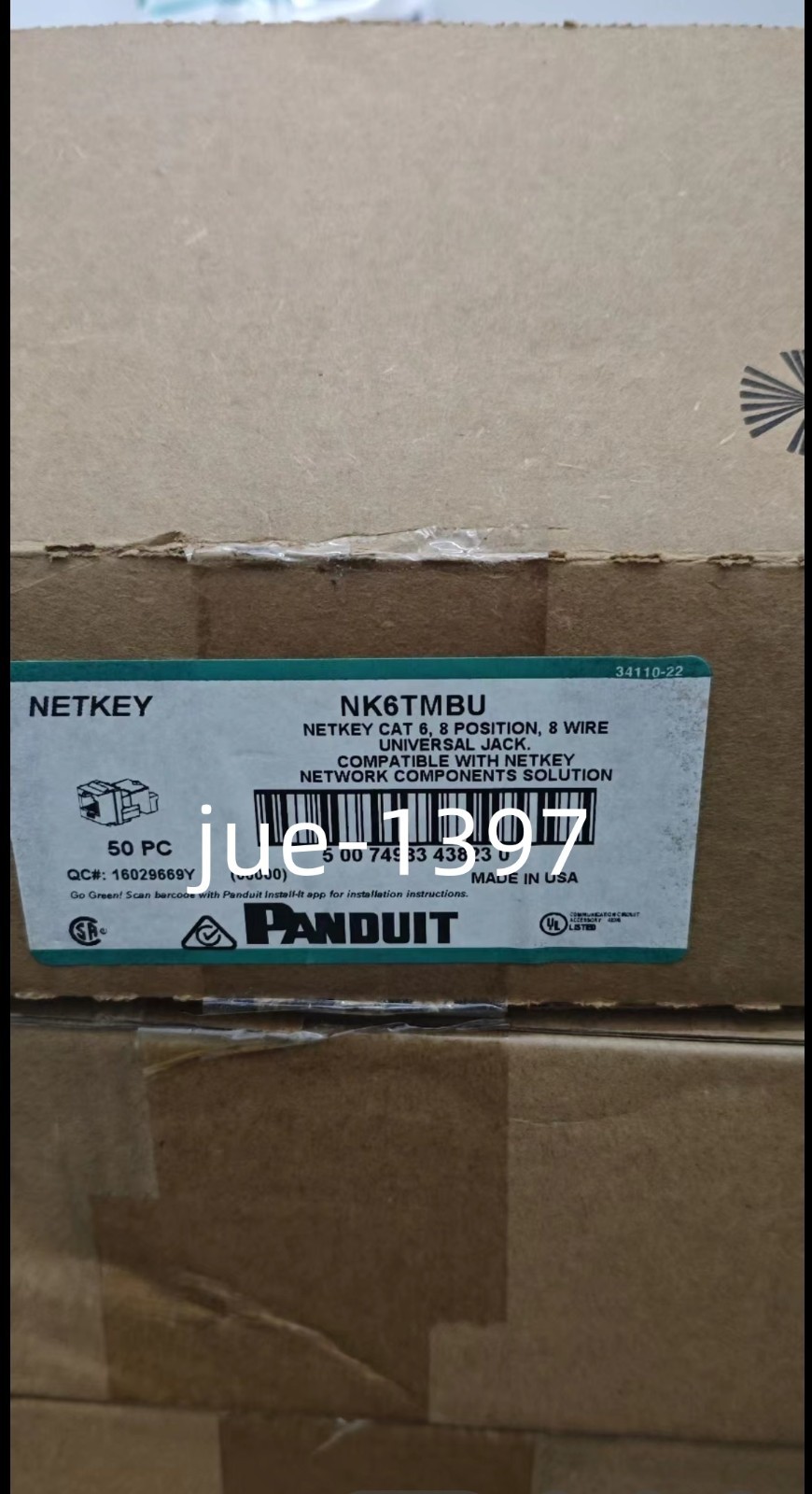 PANDUIT NK6TMBU Category 6, 8-position, 8-wire Keystonejack module (Qty 50)