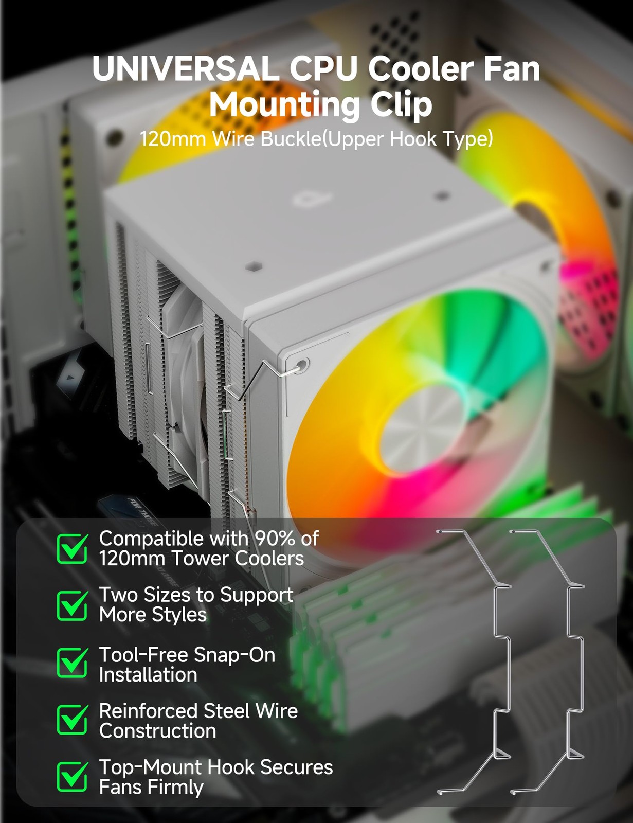 Universal 120mm CPU Fan Mounting Clips Kit Wire Buckle Tool Free Snap On Silver