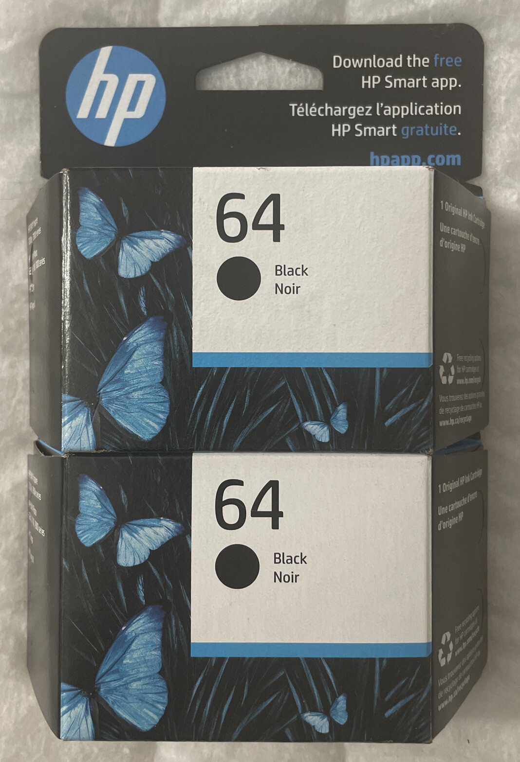 HP 64 Black Ink Cartridge Twin Pack 3YP22AN 2 x N9J90AN Exp 2024+ OEM Sealed Box